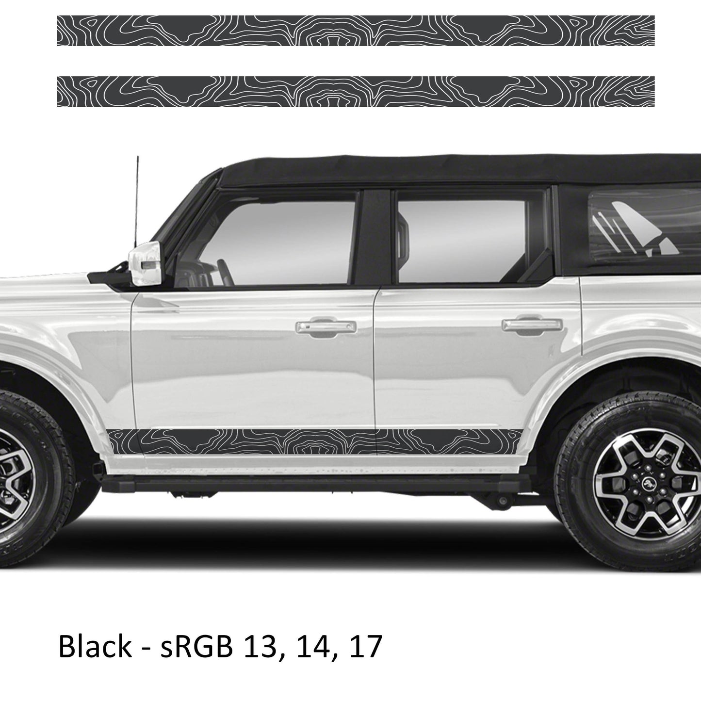 Topographic Side Skirt Stripe Kit Decals Fits Ford Bronco (4 Door) 2020 - Current