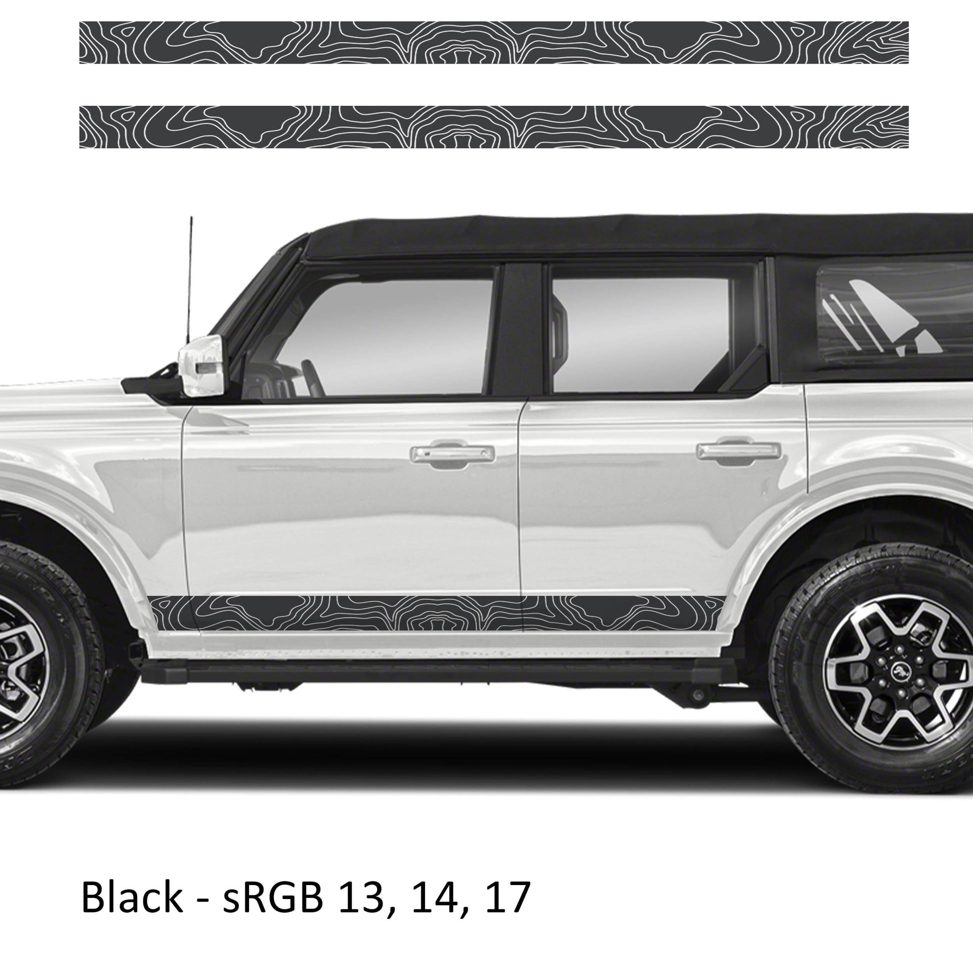 Topographic Side Skirt Stripe Kit Decals Fits Ford Bronco (4 Door) 2020 - Current