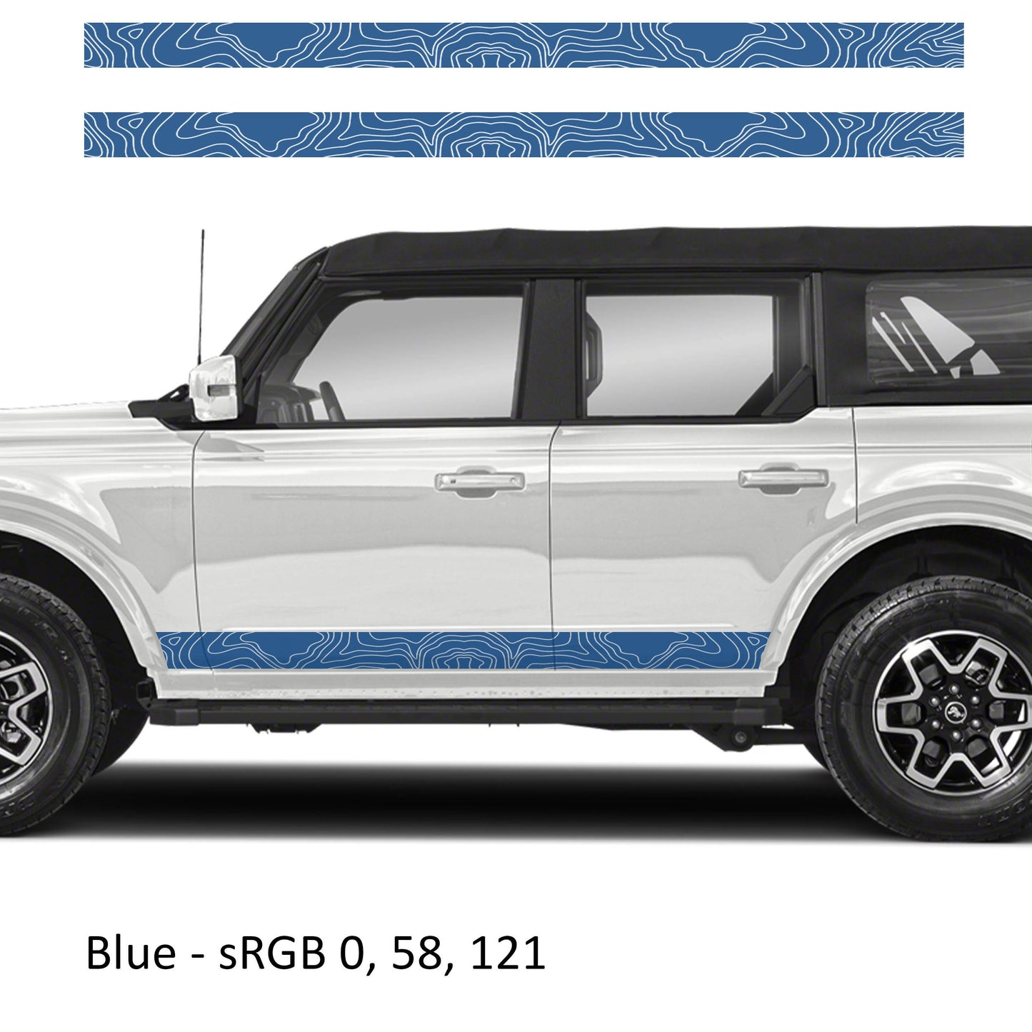 Topographic Side Skirt Stripe Kit Decals Fits Ford Bronco (4 Door) 2020 - Current