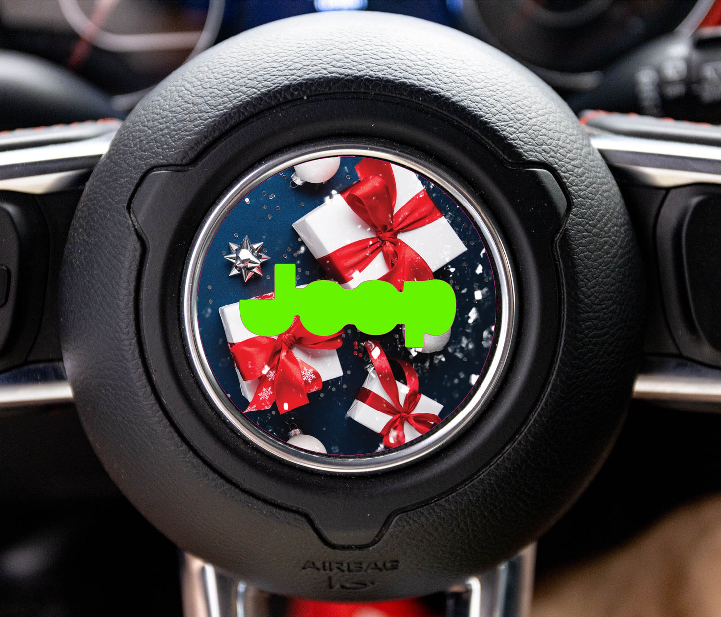 Red and White Christmas Gifts Steering Wheel Decal Overlay Holiday Horn Wrap Accessory for Jeep Gladiator Wrangler Cherokee Style Interior