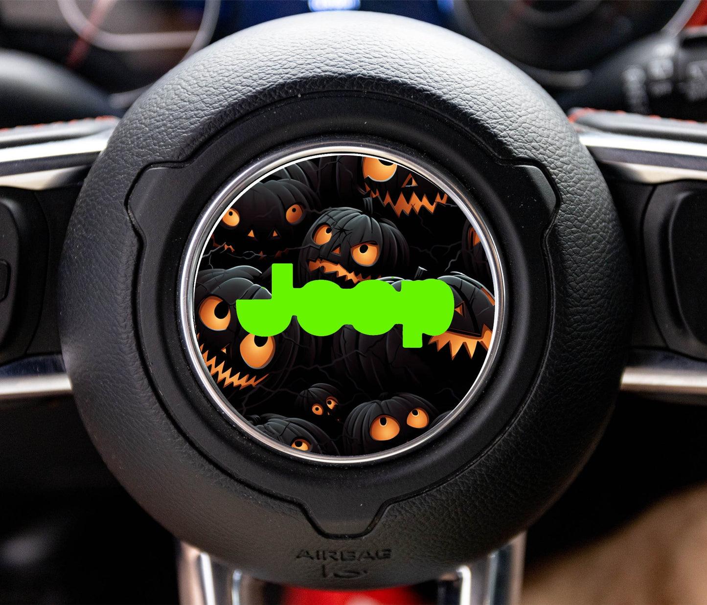 Shadowed Halloween Jack-O-Lantern Steering Wheel Decal Overlay Accessory for Jeep Vehicles