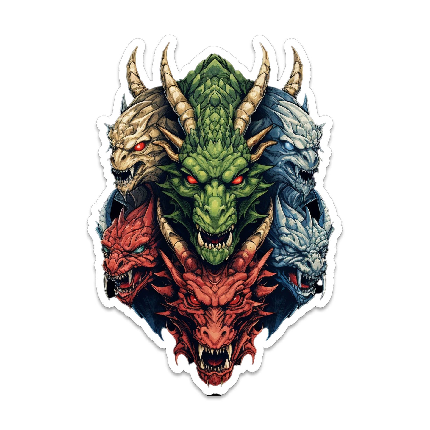 Mounted Dragon Horde Heads Vinyl Sticker Fantasy RPG DnD Dice Laptop Tumbler Water Bottle Decal Gift for Dungeon Masters or Players