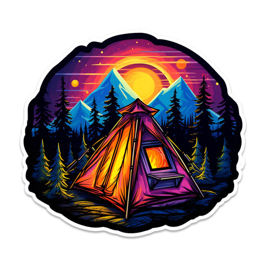 Twin Peaks Sunset Camping Vinyl Sticker Scenic RV Adventure Decal for Water Bottle Laptop Car Cooler Journal Nature Collectible Gift