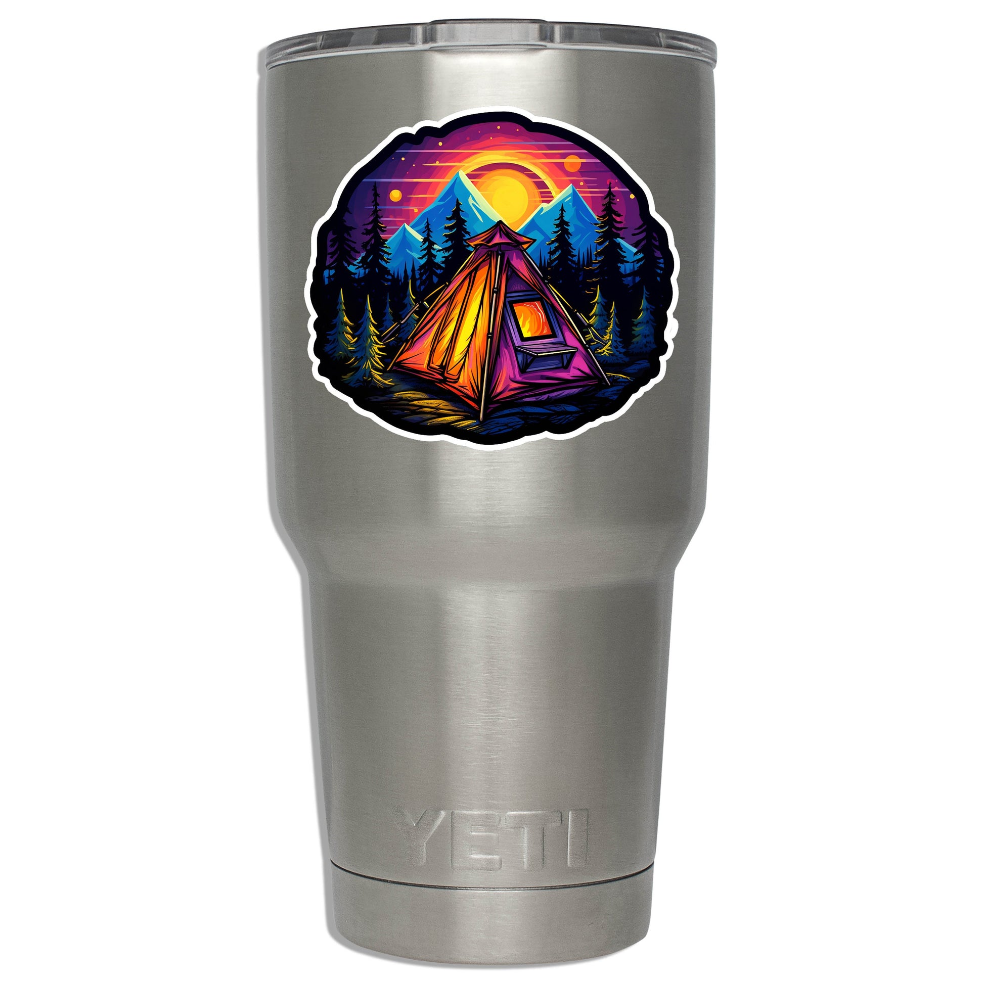 Twin Peaks Sunset Camping Vinyl Sticker Scenic RV Adventure Decal for Water Bottle Laptop Car Cooler Journal Nature Collectible Gift