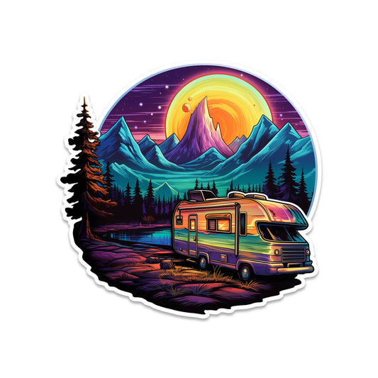 Psychedelic RV Camper Vinyl Sticker Trippy Retro Travel Decal for Laptop Water Bottle Cooler Van Life Journal Collectible Hippie Gift