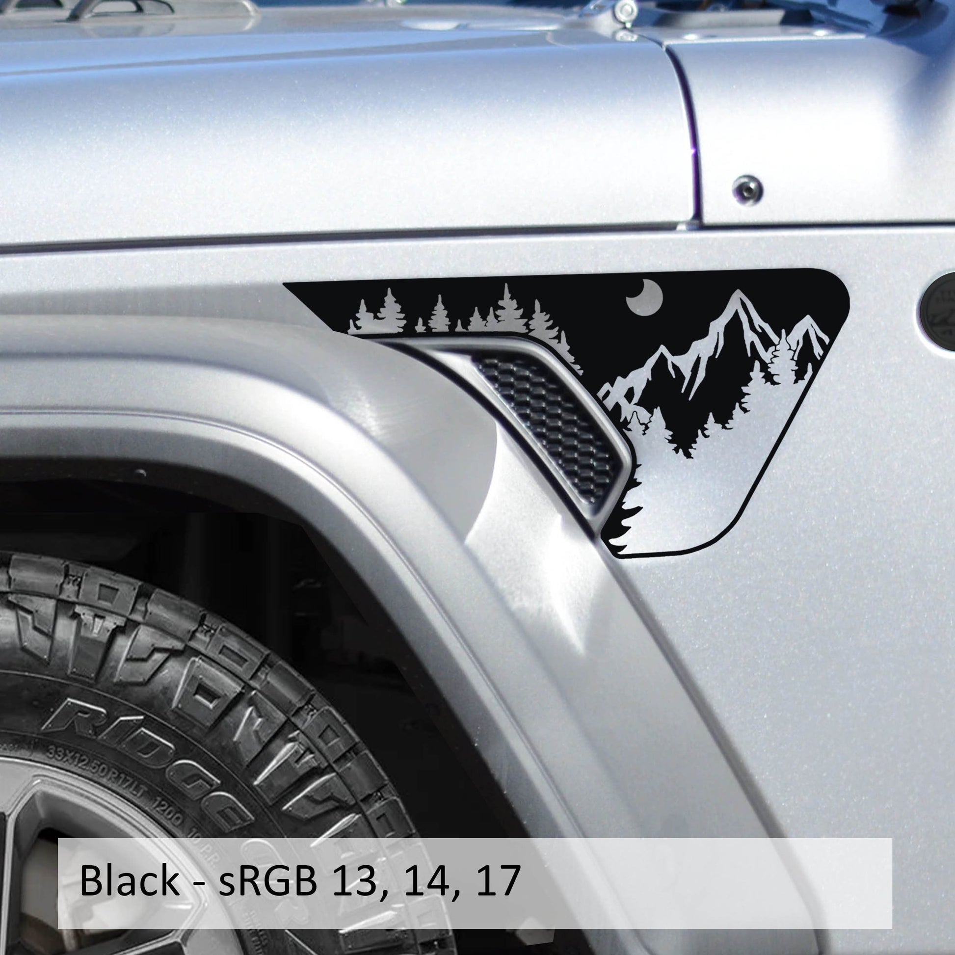 Mountains and Trees Fender Side Vent Vinyl Transfer Decal for Jeep Wrangler JL and Gladiator JT 2018 and Newer Off-Road Design