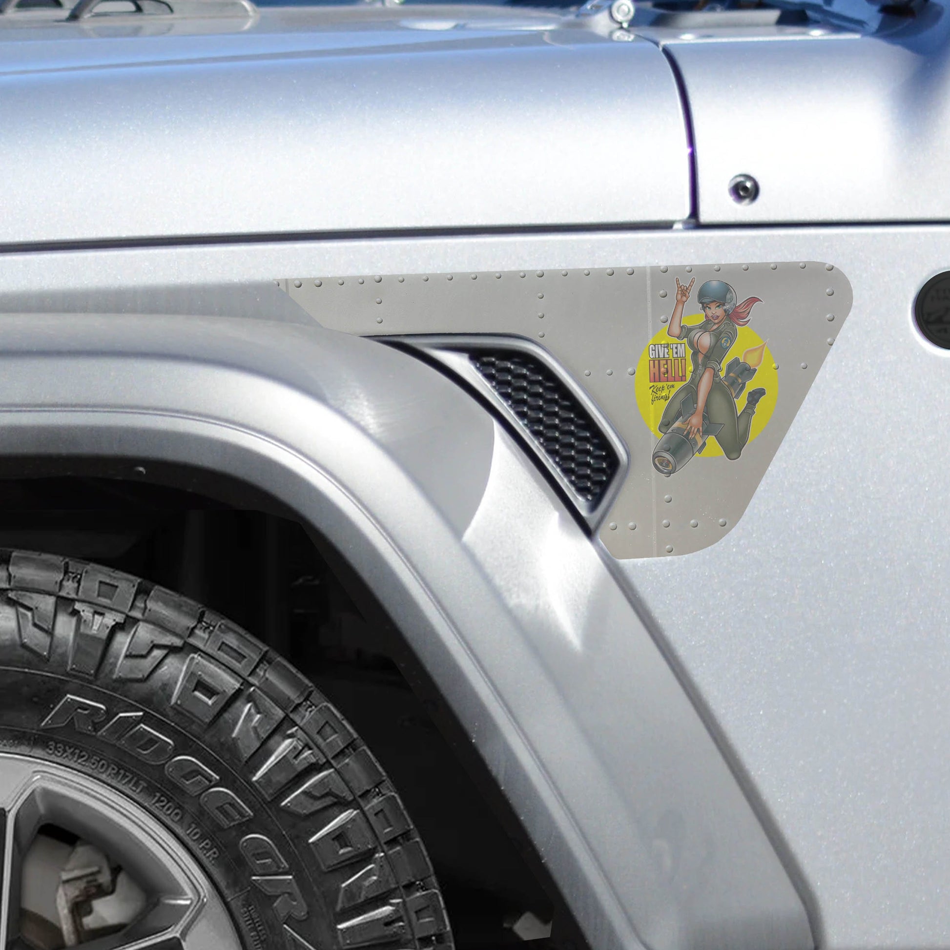 WWII Give Em Hell Pin-Up Fender Vent Decal