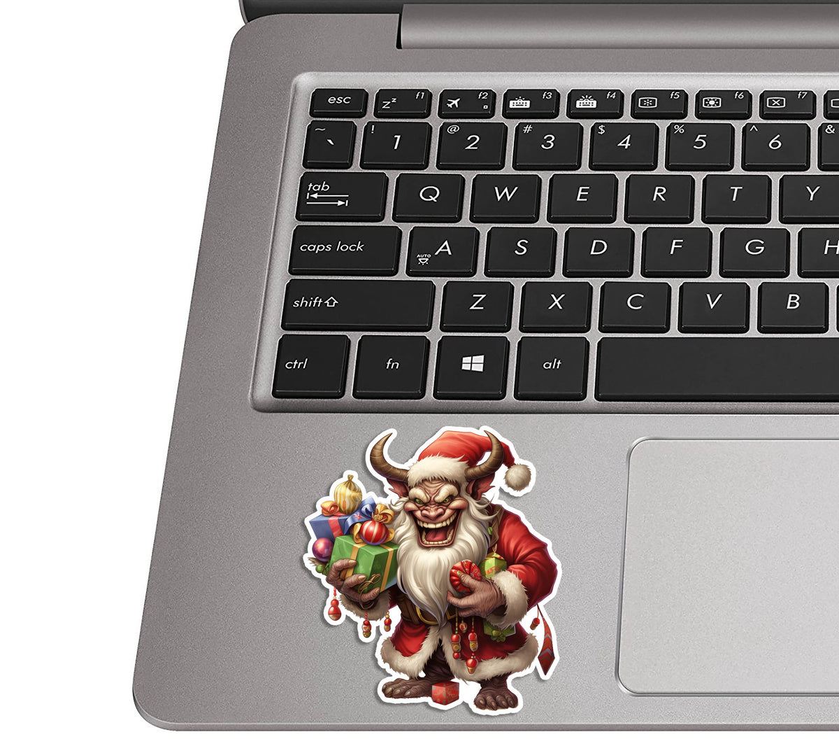 Whimsical Krampus Bearing Christmas Gifts Vinyl Sticker