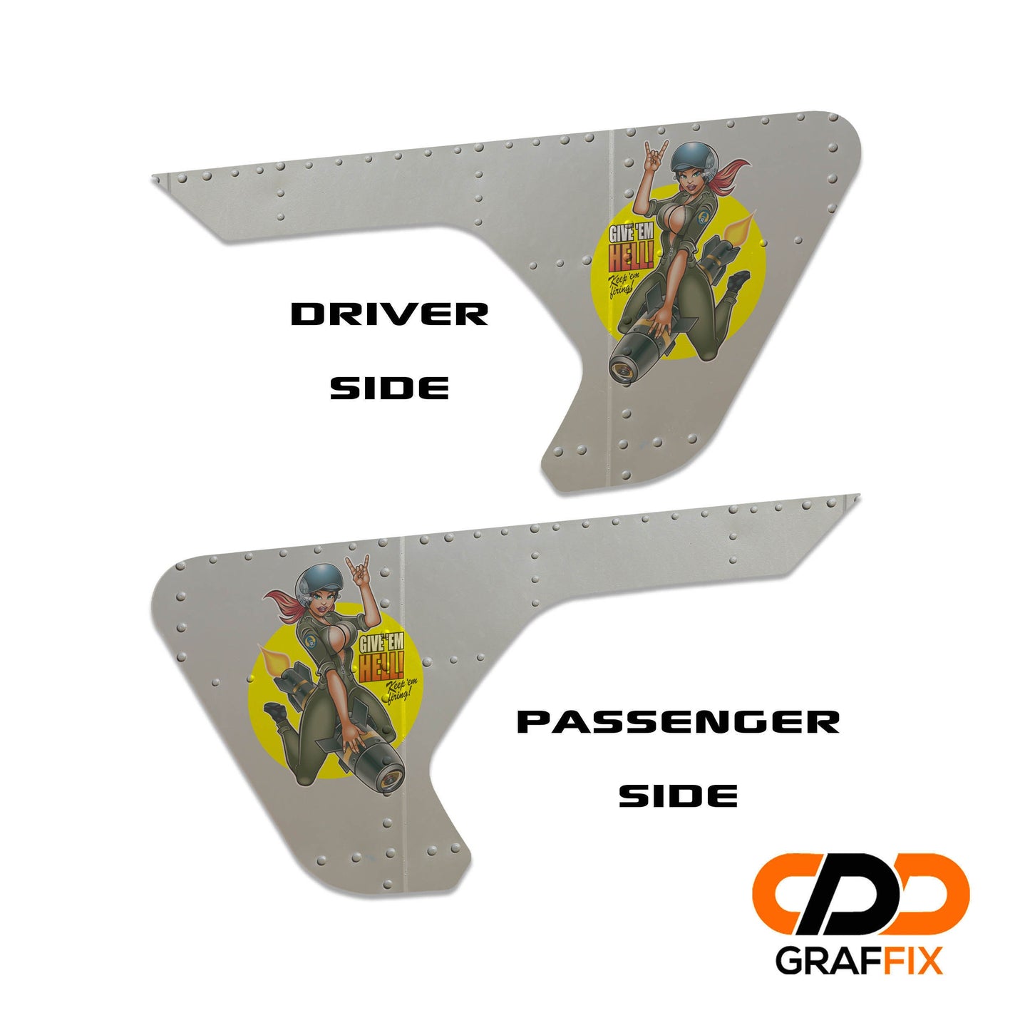 World War II Give Em Hell Pin-Up Fender Vent Decal - Fits Jeep Wrangler JL/Jeep Gladiator JT 2018+