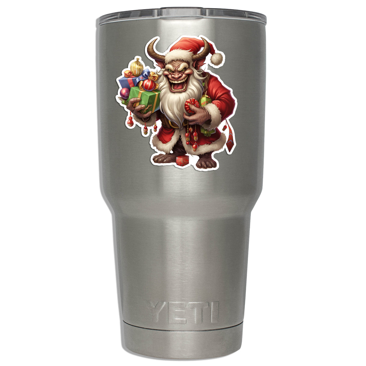 Whimsical Krampus Bearing Christmas Gifts Vinyl Sticker