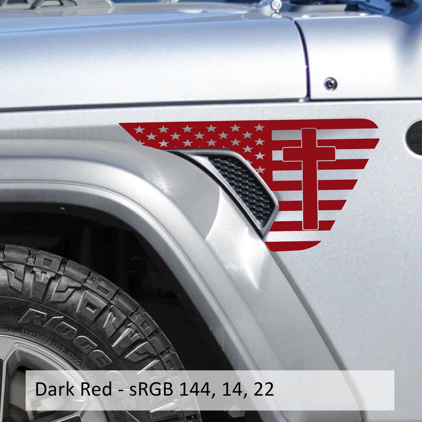 Cross On American Flag Fender Vent Vinyl Decal - Fits Jeep Wrangler JL/Jeep Gladiator JT 2018+