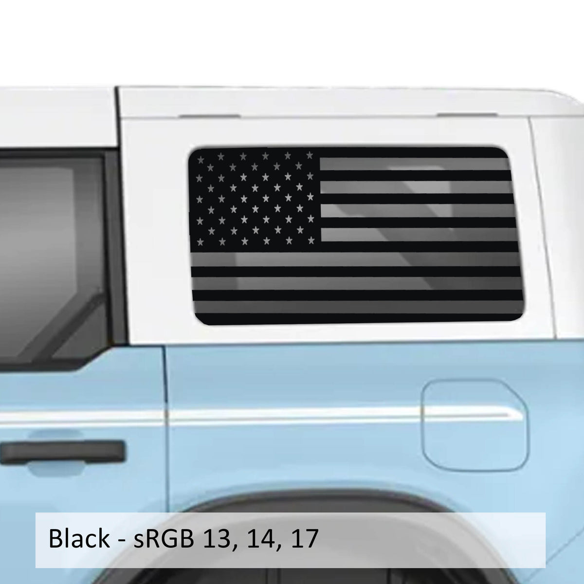 American Flag Rear Quarter Window Decals Fits 2021+ 4 Door Bronco Hardtops