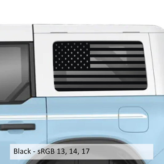 American Flag Rear Quarter Window Decals Fits 2021+ 4 Door Bronco Hardtops