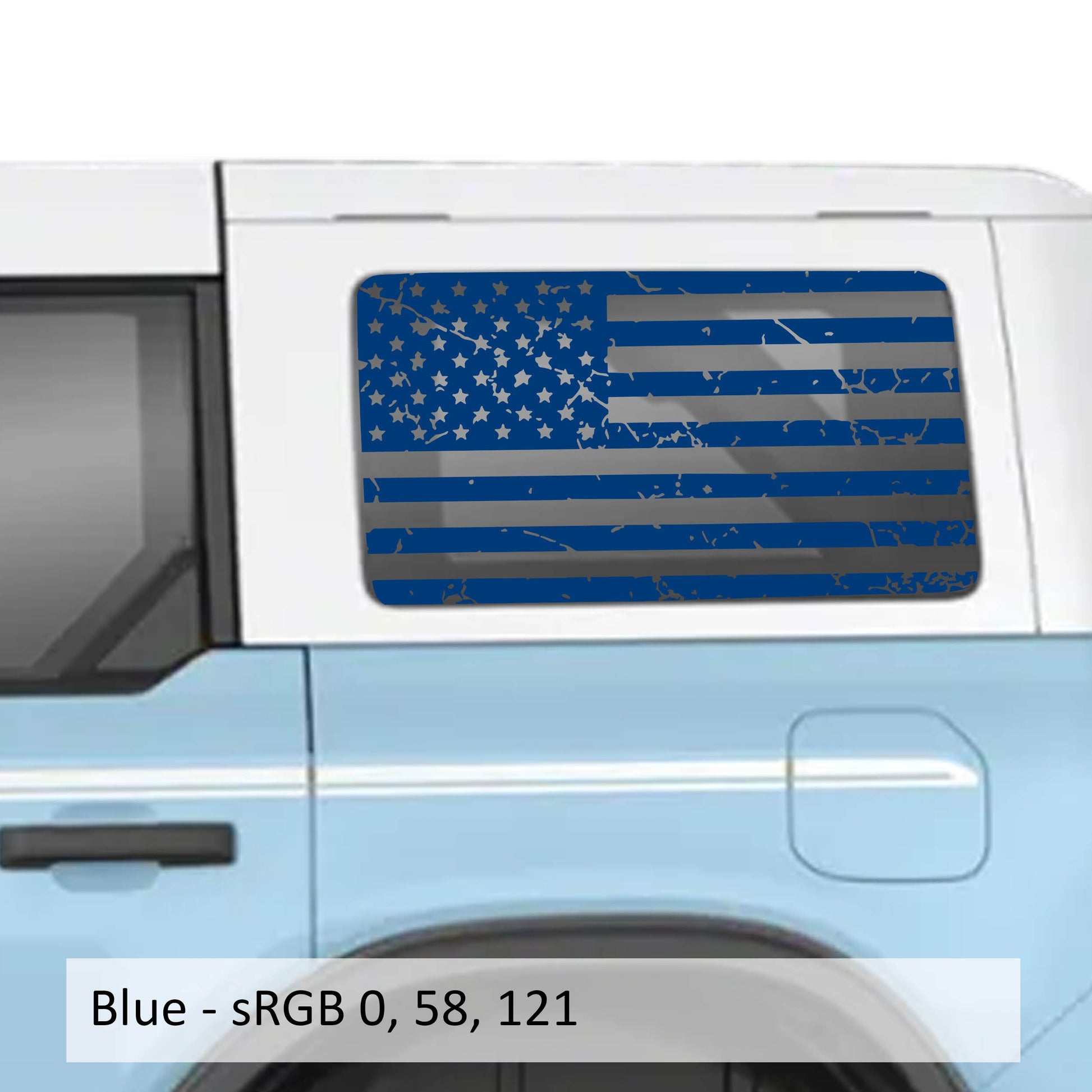 Tattered American Flag Rear Quarter Window Decals for 2021 and Newer 4 Door Bronco Hardtops Patriotic Off-Road Design