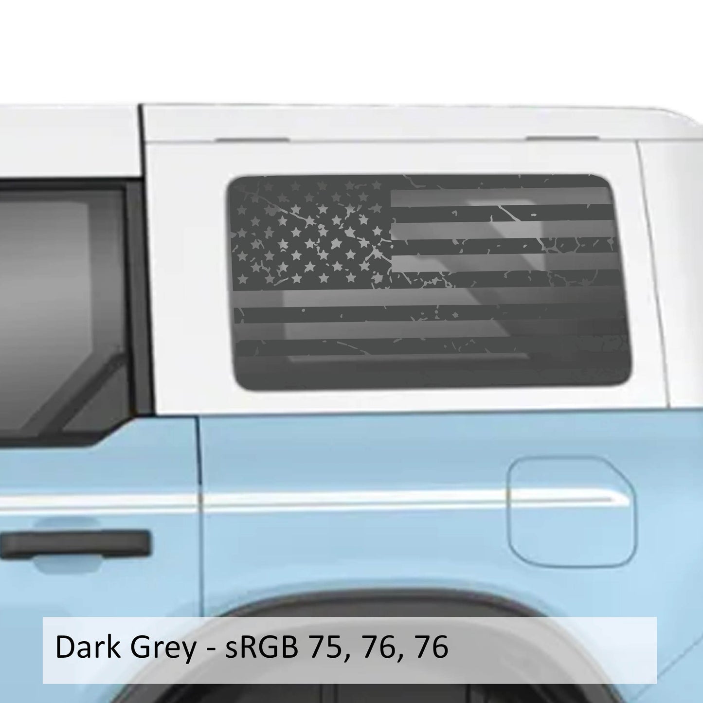 Tattered American Flag Rear Quarter Window Decals for 2021 and Newer 4 Door Bronco Hardtops Patriotic Off-Road Design