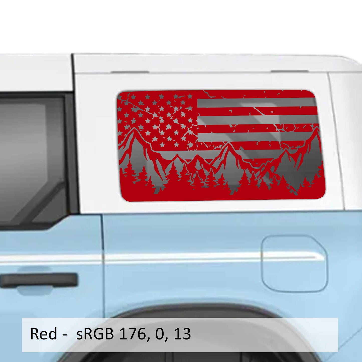 American Flag Mountain & Trees Rear Quarter Window Decals Fits 2021+ 4 Door Bronco Hardtops