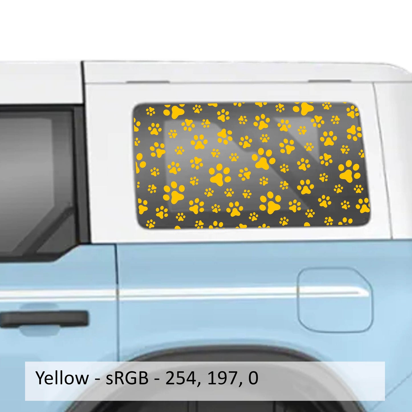 Puppy Dog Paw Pattern Rear Quarter Window Decals Fits 2021+ 4 Door Bronco Hardtops