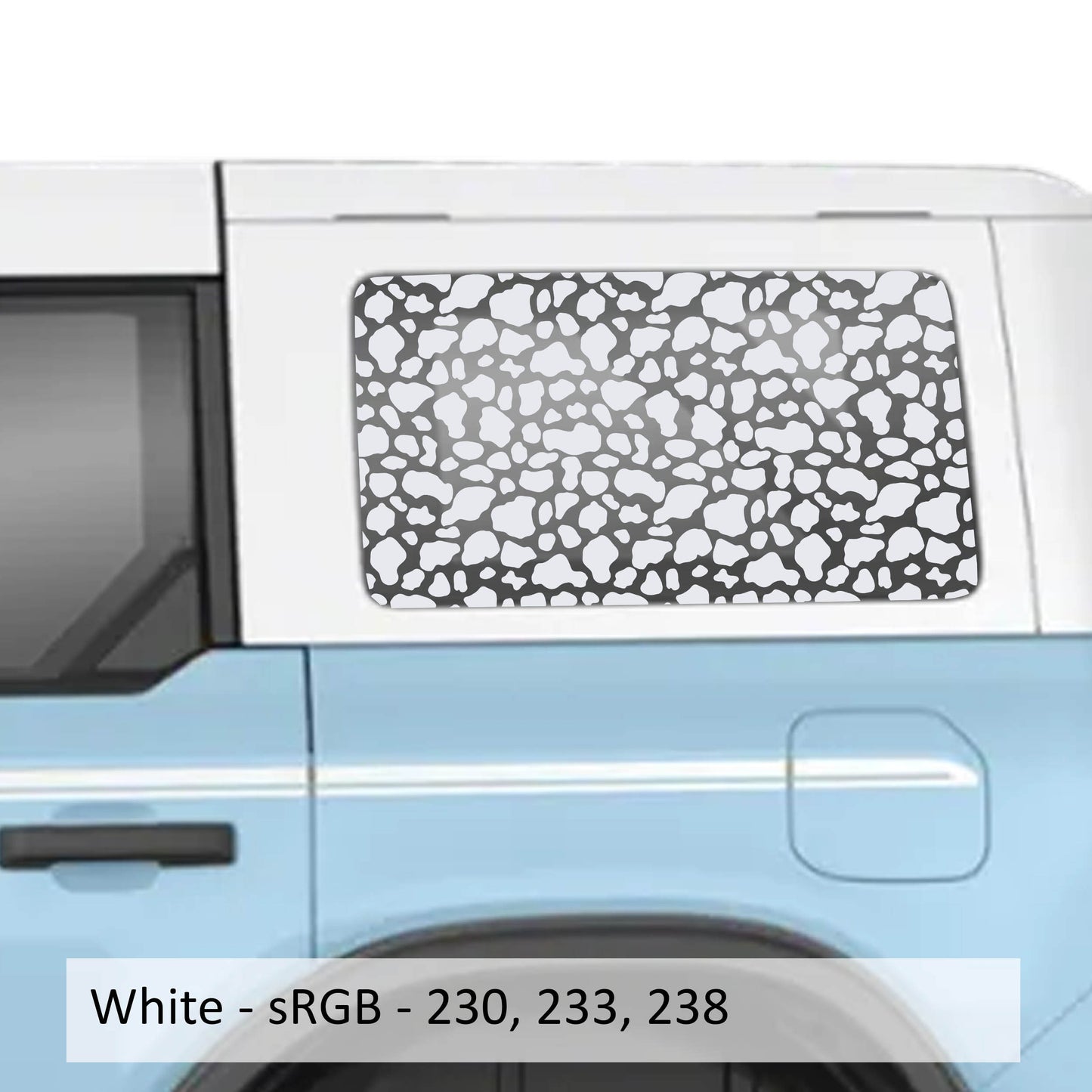 Cow Print Rear Quarter Window Decals Fits 2021+ 4 Door Bronco Hardtops