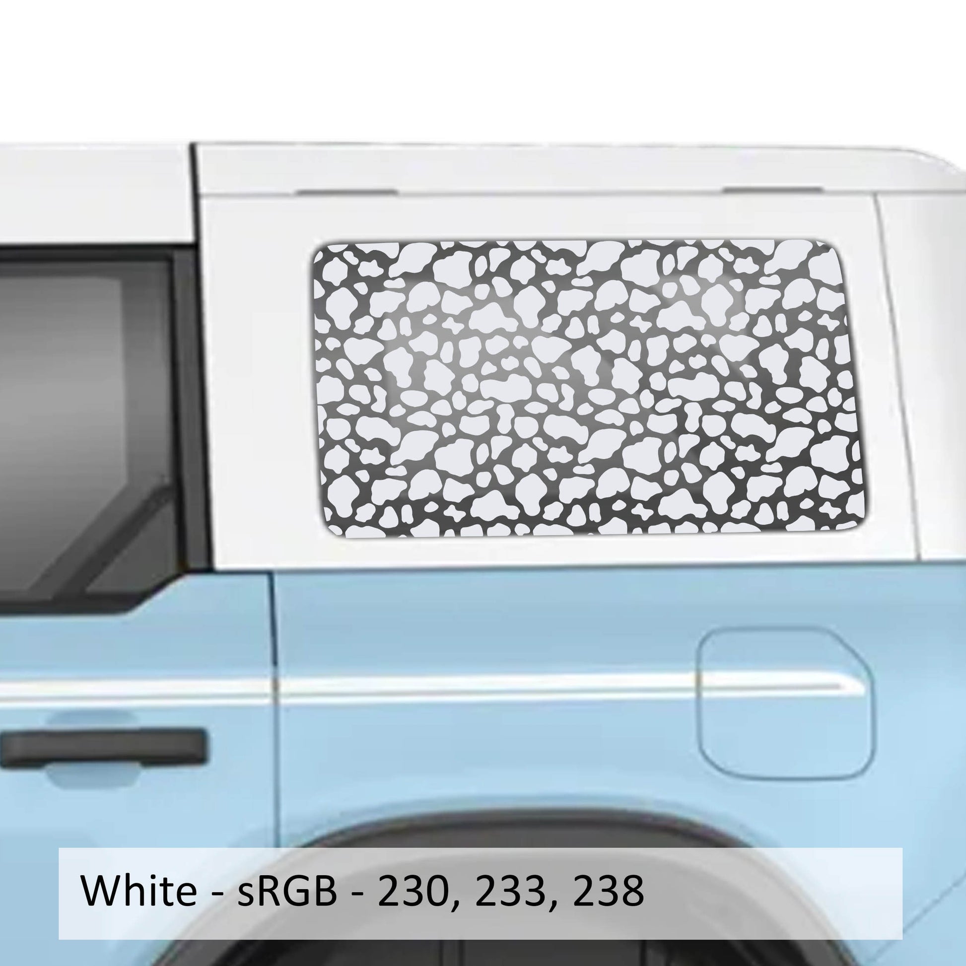 Cow Print Rear Quarter Window Decals Fits 2021+ 4 Door Bronco Hardtops