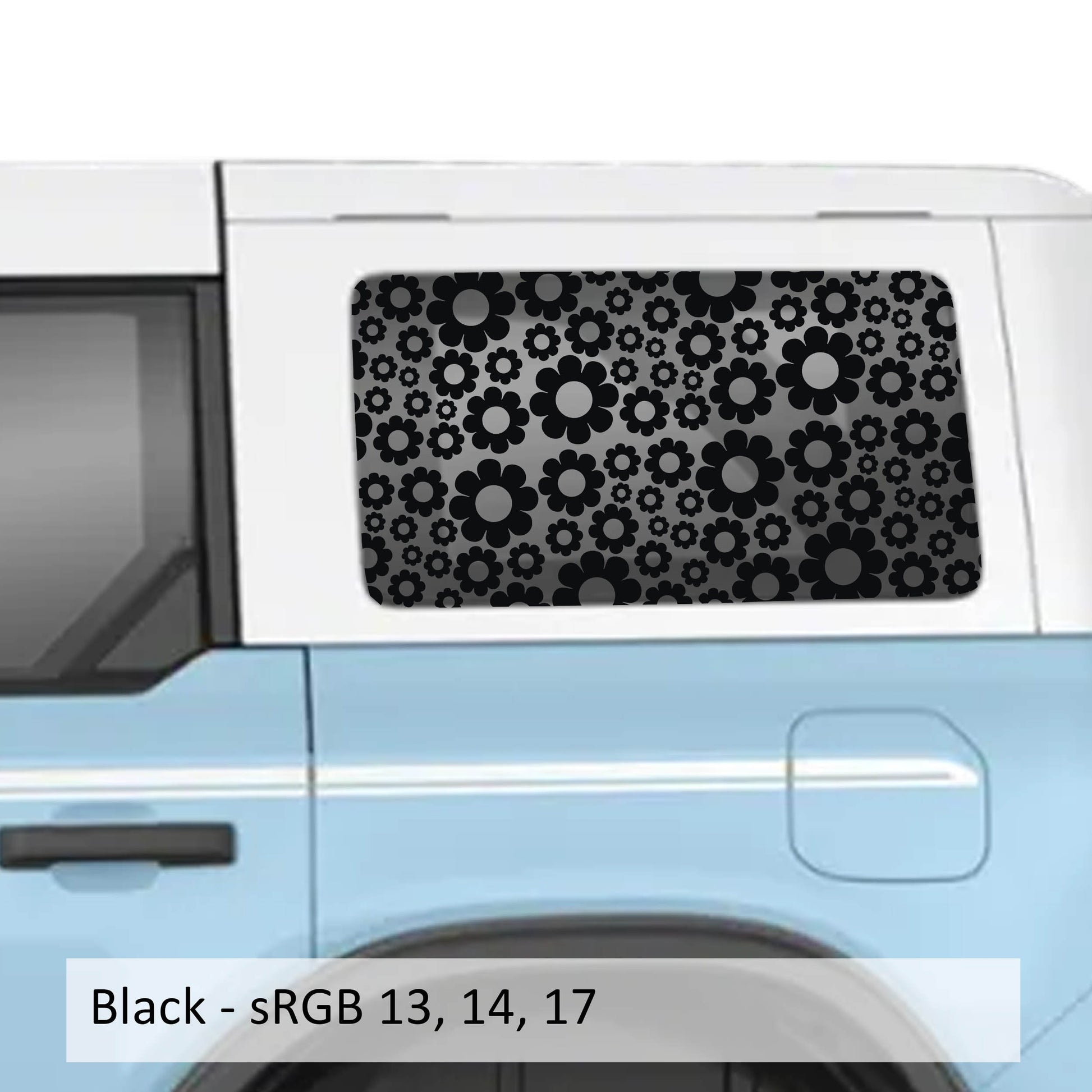 Daisy Pattern Rear Quarter Window Decals for 2021 and Newer 4 Door Bronco Hardtops Custom Durable Floral Design