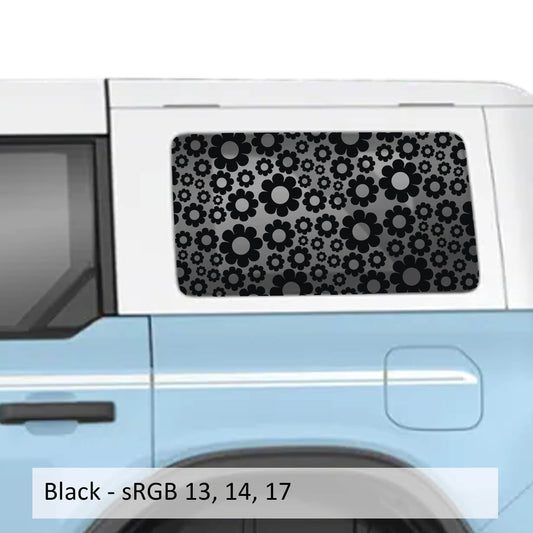 Daisy Pattern Rear Quarter Window Decals for 2021 and Newer 4 Door Bronco Hardtops Custom Durable Floral Design