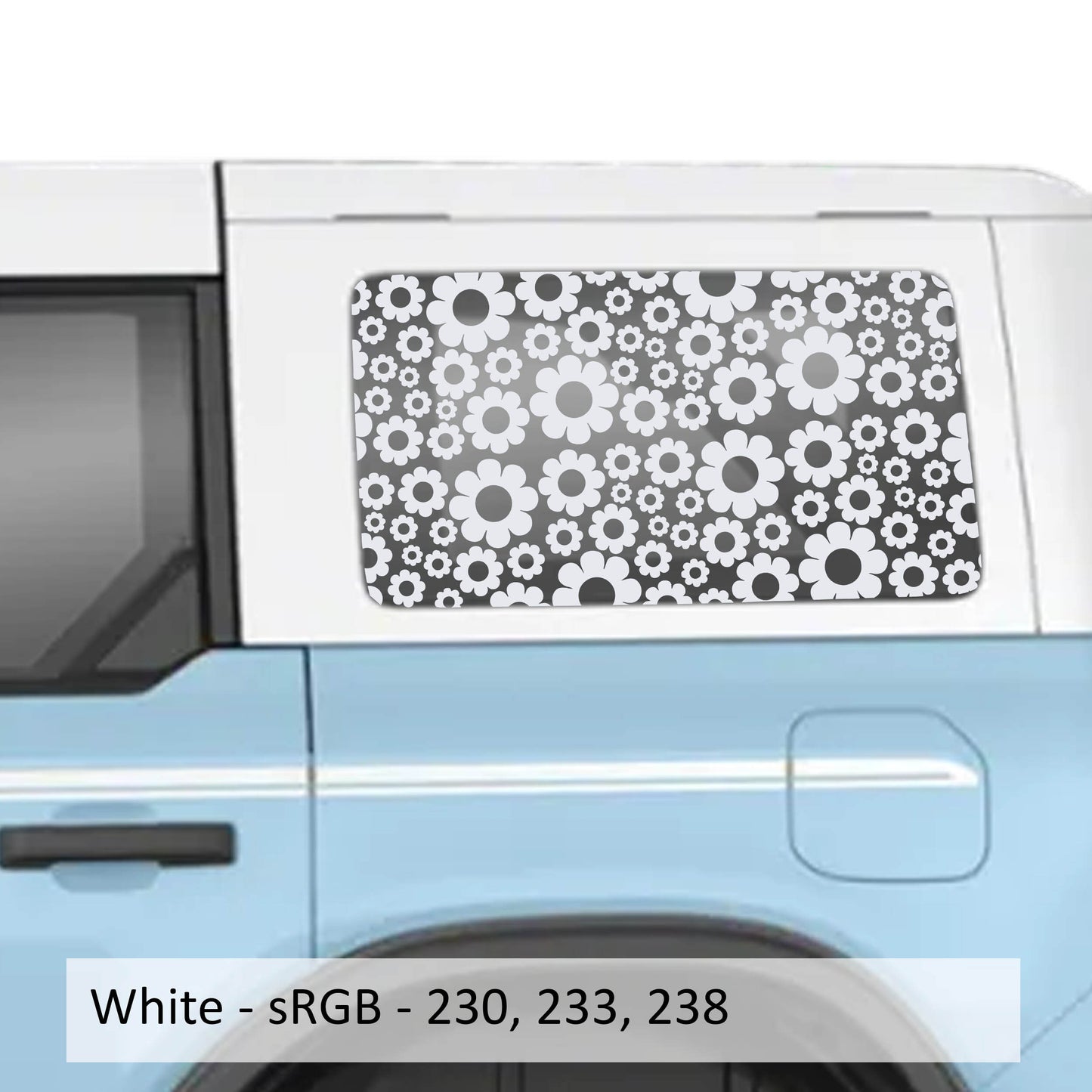 Daisy Pattern Rear Quarter Window Decals for 2021 and Newer 4 Door Bronco Hardtops Custom Durable Floral Design