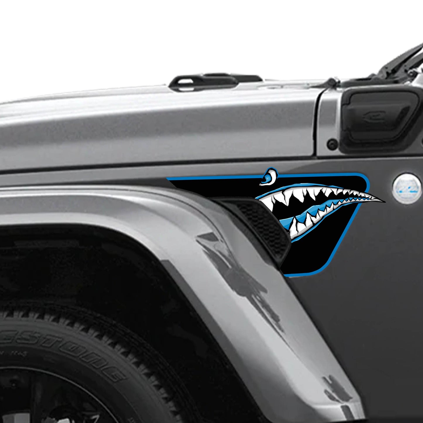Blue Bordered P-51 Mustang Fender Vent Graphic Decal Set - Fits Jeep Wrangler JL/Jeep Gladiator JT 2018+