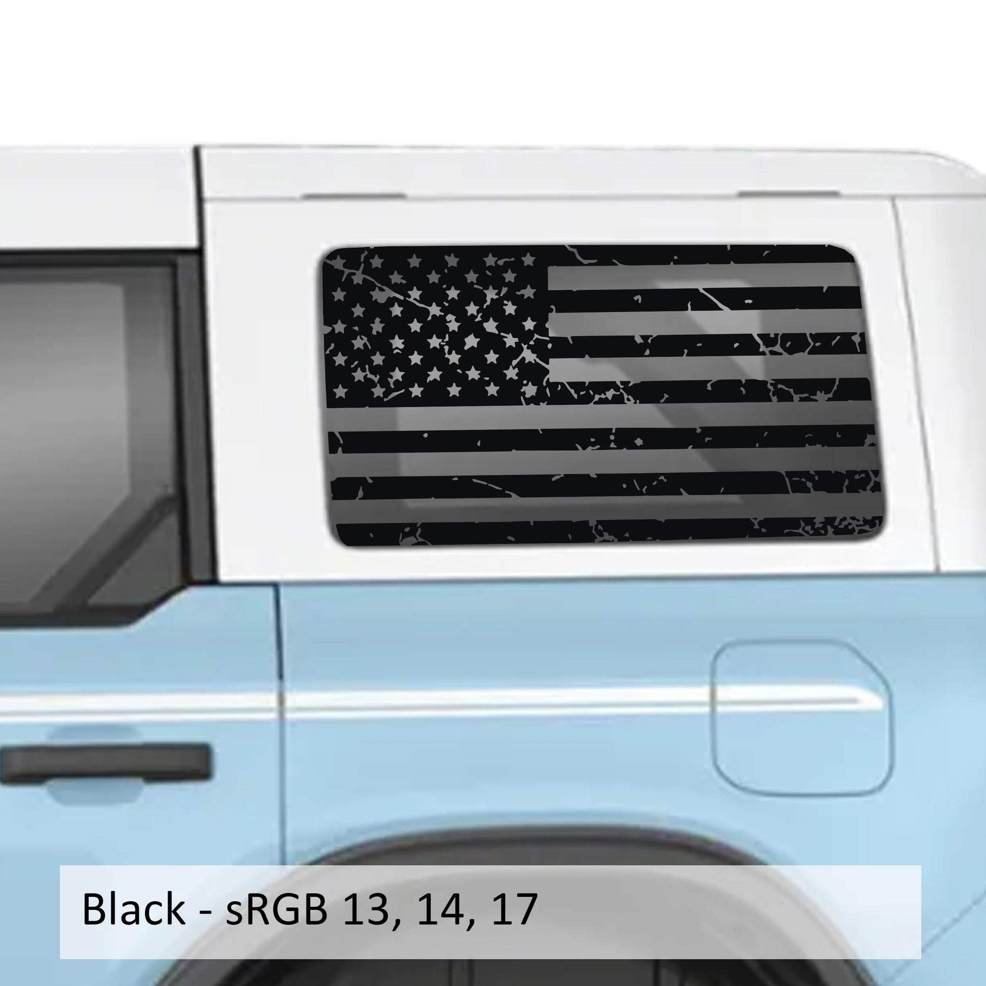 Tattered American Flag Rear Quarter Window Decals for 2021 and Newer 4 Door Bronco Hardtops Patriotic Off-Road Design