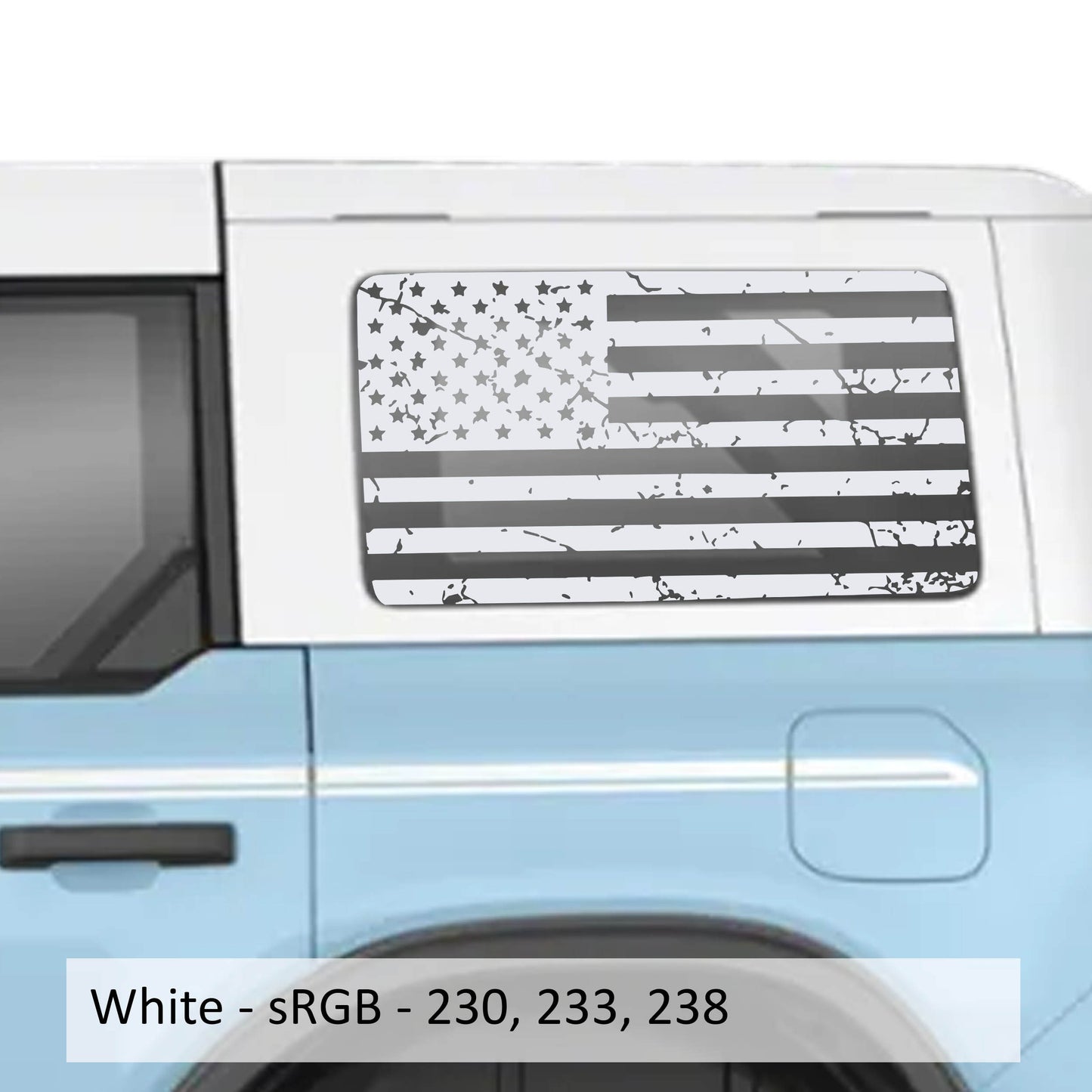 Tattered American Flag Rear Quarter Window Decals for 2021 and Newer 4 Door Bronco Hardtops Patriotic Off-Road Design