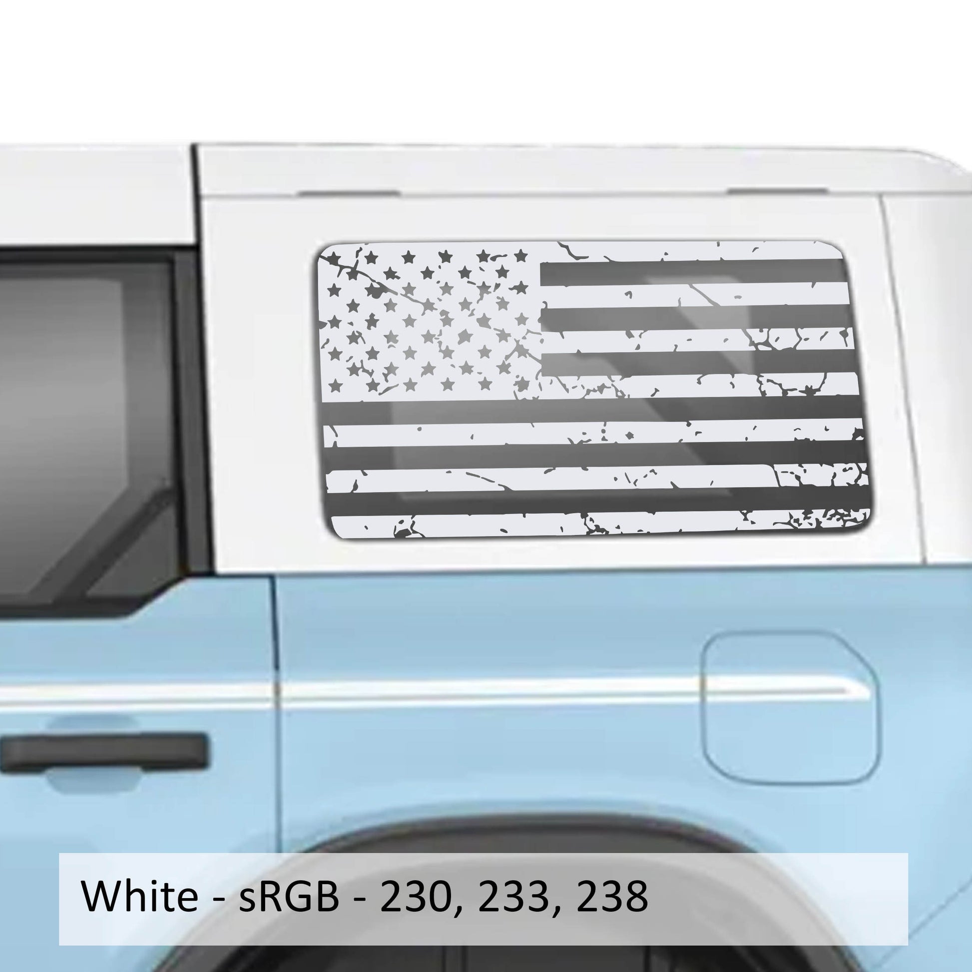 Tattered American Flag Rear Quarter Window Decals for 2021 and Newer 4 Door Bronco Hardtops Patriotic Off-Road Design
