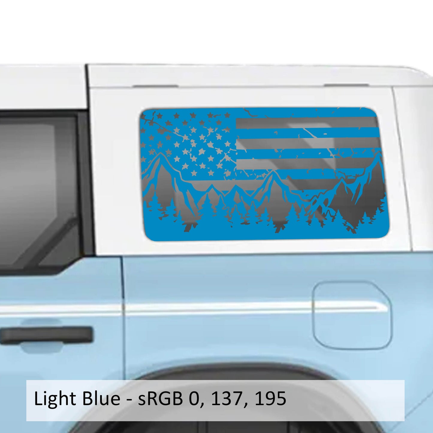 American Flag Mountain & Trees Rear Quarter Window Decals Fits 2021+ 4 Door Bronco Hardtops