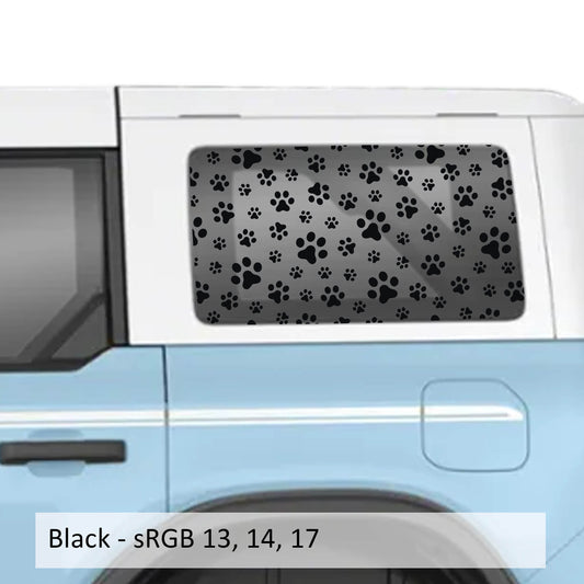 Puppy Dog Paw Pattern Rear Quarter Window Decals Fits 2021+ 4 Door Bronco Hardtops