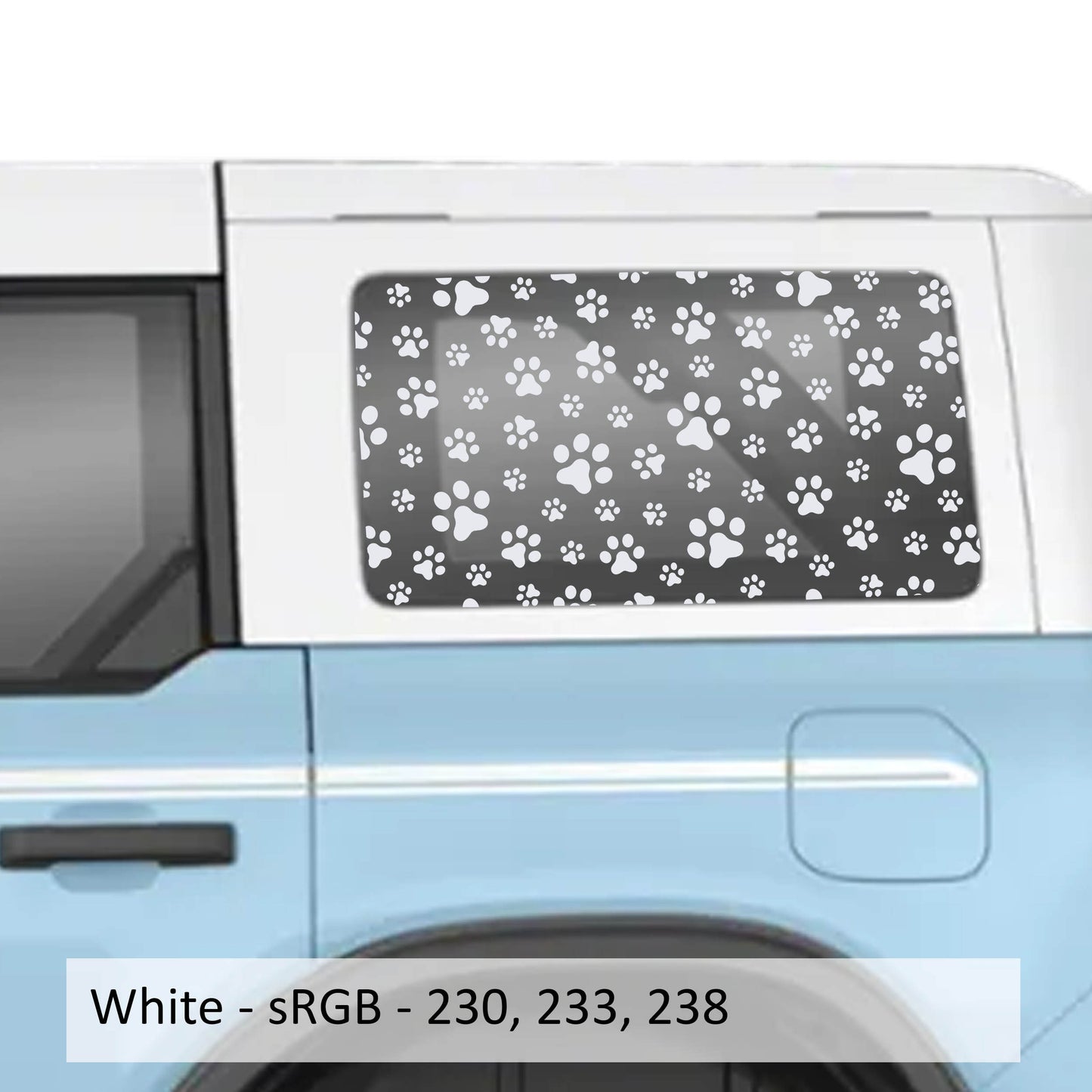 Puppy Dog Paw Pattern Rear Quarter Window Decals Fits 2021+ 4 Door Bronco Hardtops