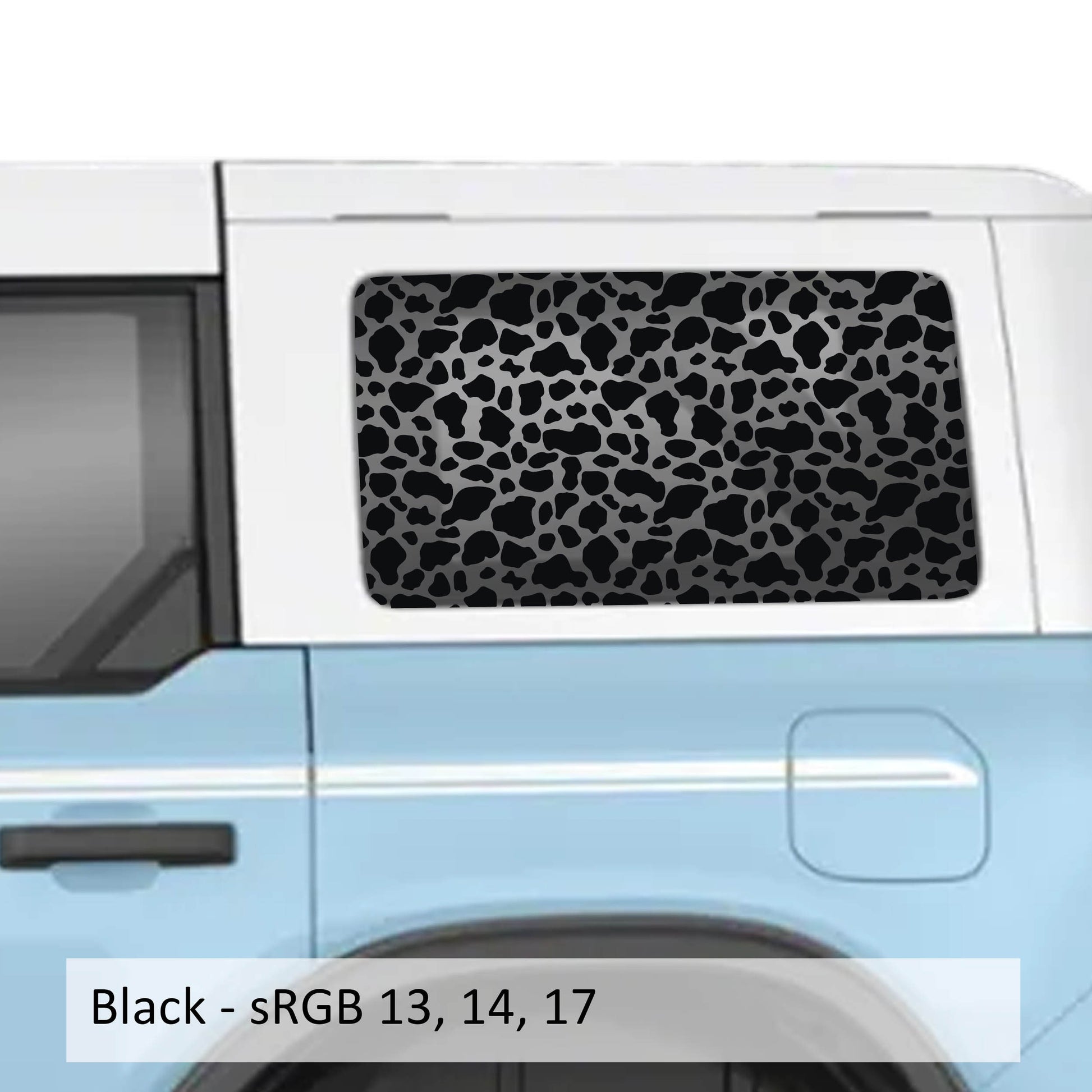 Cow Print Rear Quarter Window Decals Fits 2021+ 4 Door Bronco Hardtops