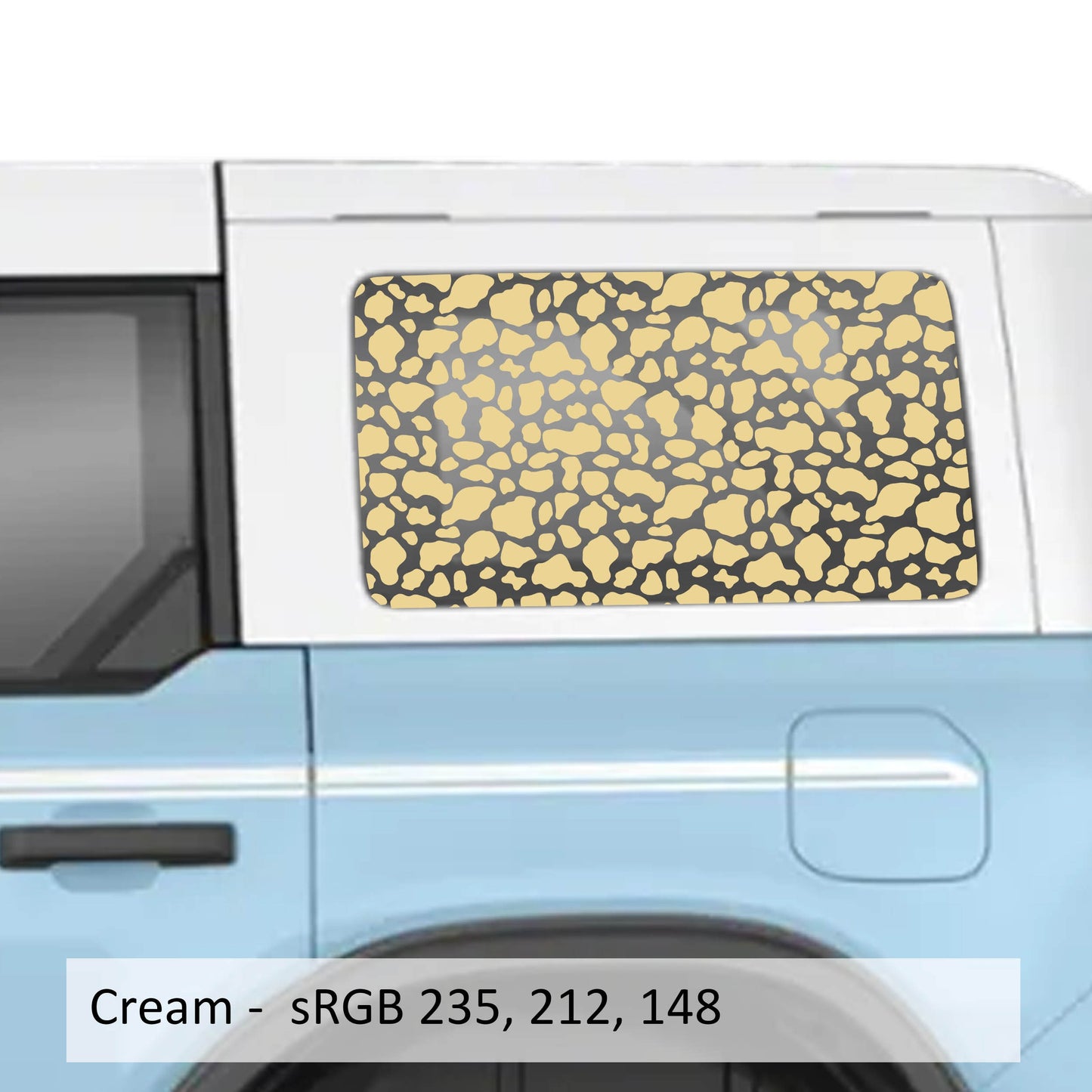 Cow Print Rear Quarter Window Decals Fits 2021+ 4 Door Bronco Hardtops