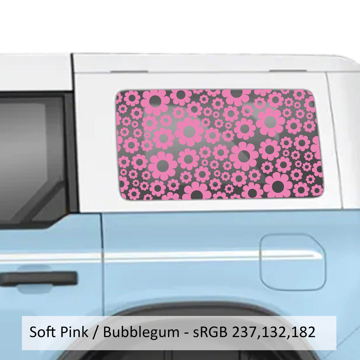 Daisy Pattern Rear Quarter Window Decals for 2021 and Newer 4 Door Bronco Hardtops Custom Durable Floral Design