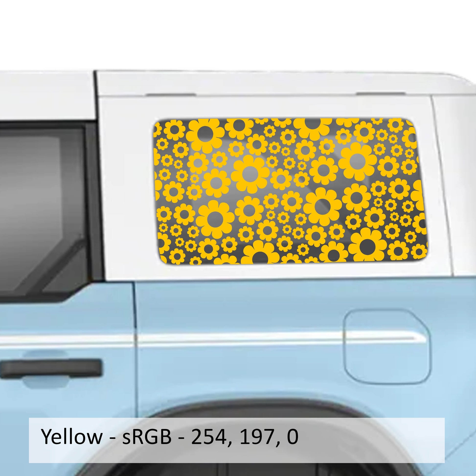 Daisy Pattern Rear Quarter Window Decals for 2021 and Newer 4 Door Bronco Hardtops Custom Durable Floral Design