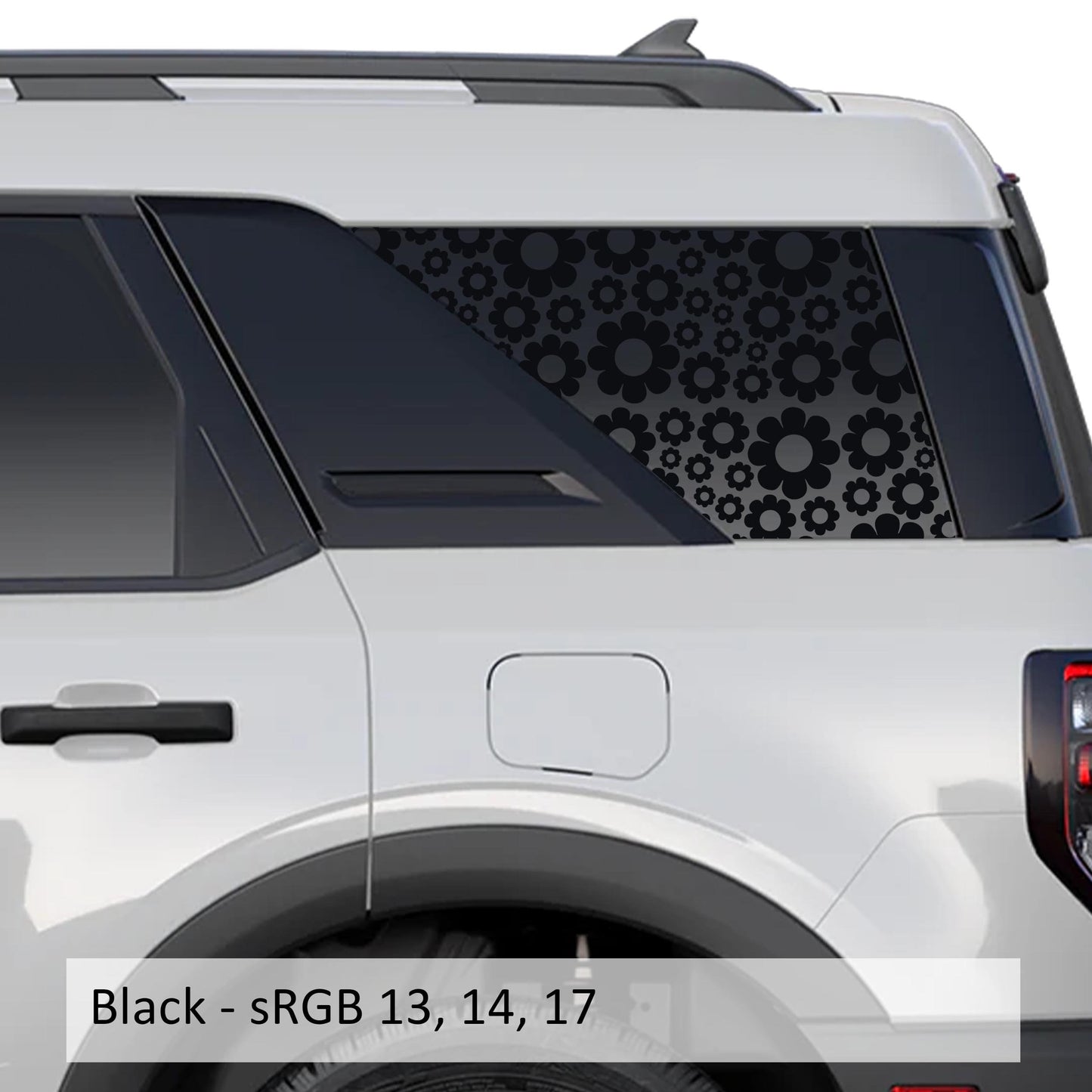 Daisy Flower Quarter Window Decals | Fits 2021+ Ford Bronco Sport | Floral Rear Window Graphic Set for SUV Customization