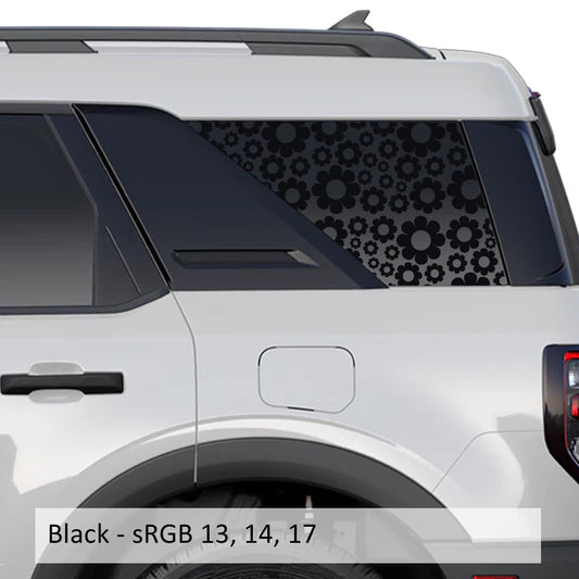 Daisy Flower Quarter Window Decals | Fits 2021+ Ford Bronco Sport | Floral Rear Window Graphic Set for SUV Customization