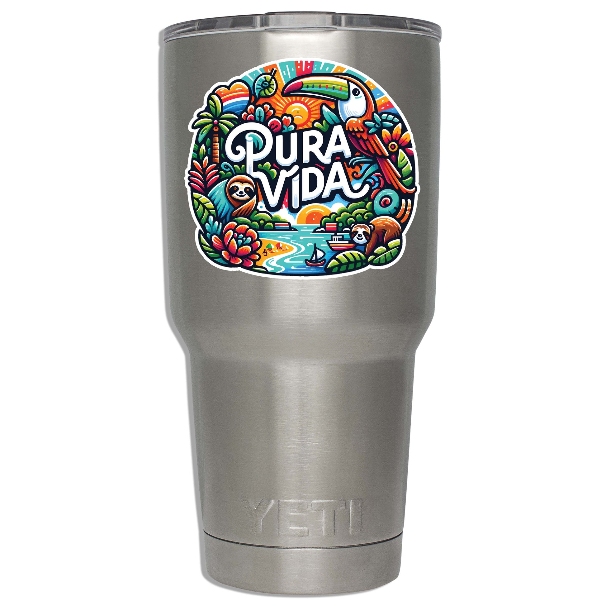 Costa Rican Pura Vida Vinyl Sticker | Vibrant Travel Decal for Laptop, Suitcase, Water Bottle, Car, Luggage Tag | Tropical Gift Idea