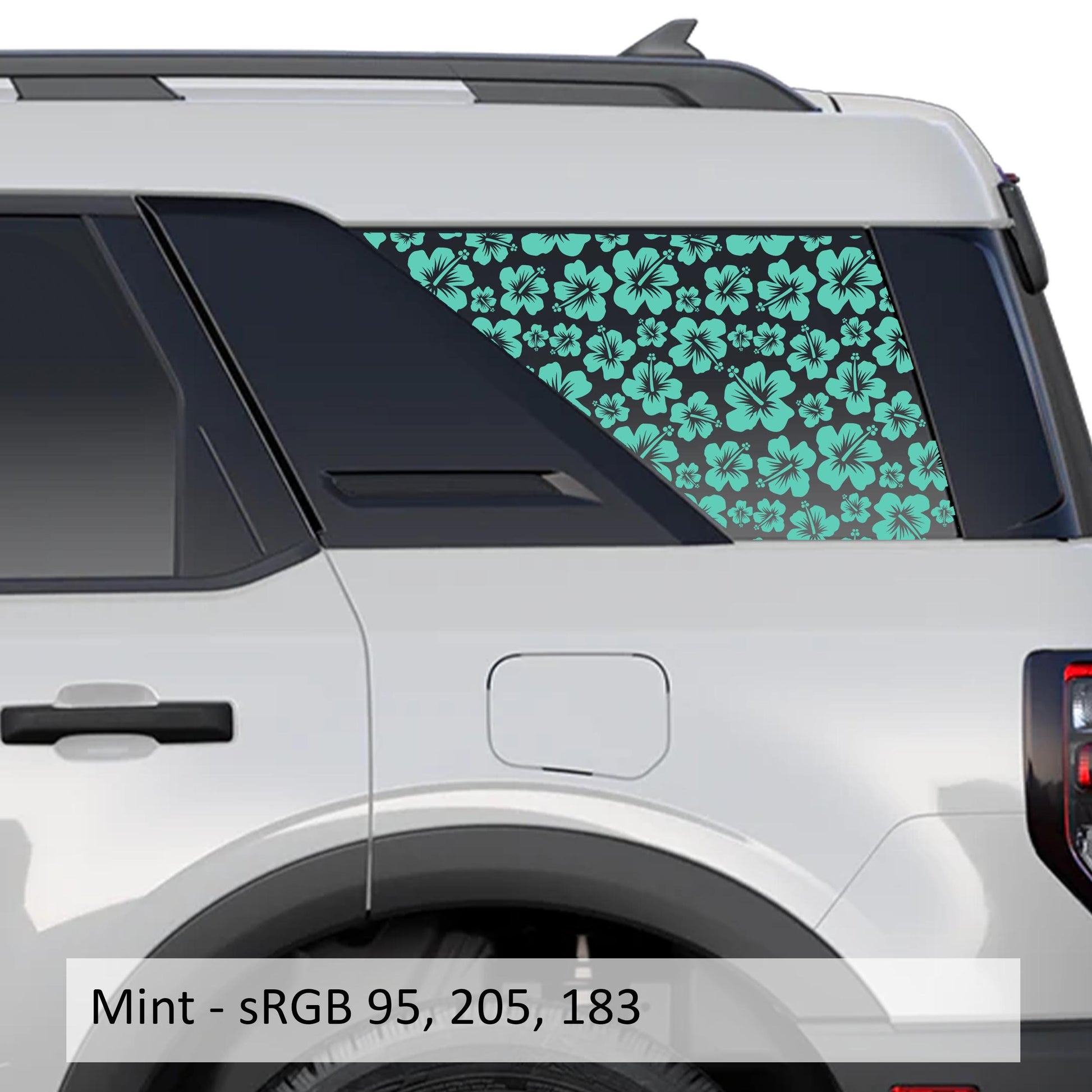 Hawaiian Hibiscus Floral Pattern Rear Quarter Window Decals Fits 2021+ Bronco Sport