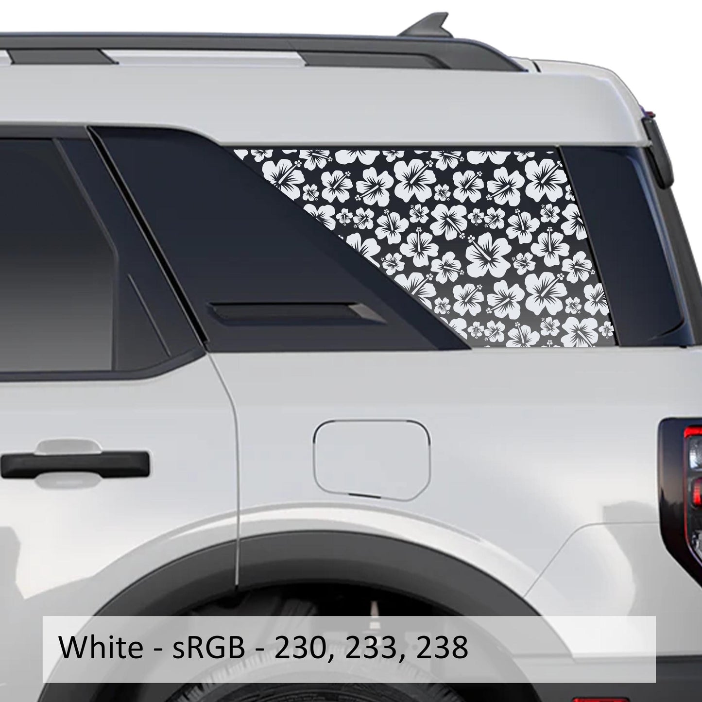 Hawaiian Hibiscus Floral Pattern Rear Quarter Window Decals Fits 2021+ Bronco Sport
