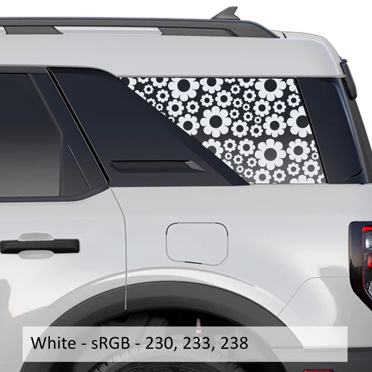 Daisy Flower Quarter Window Decals | Fits 2021+ Ford Bronco Sport | Floral Rear Window Graphic Set for SUV Customization