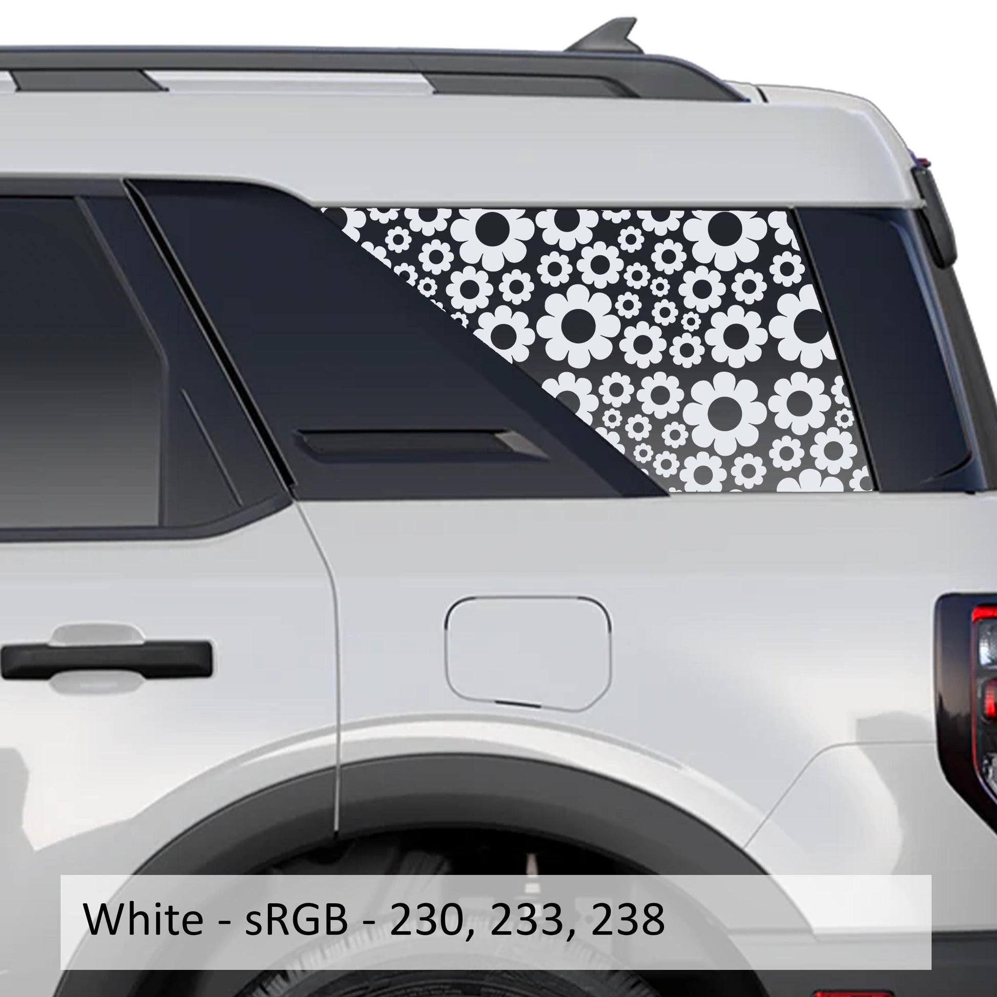 Daisy Flower Quarter Window Decals | Fits 2021+ Ford Bronco Sport | Floral Rear Window Graphic Set for SUV Customization