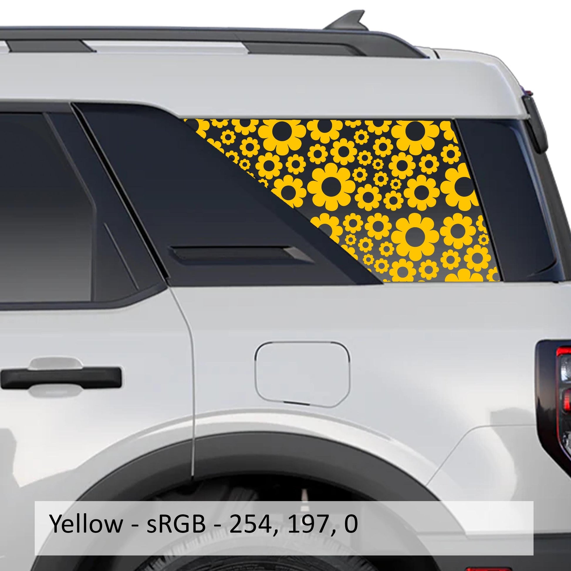 Daisy Flower Quarter Window Decals | Fits 2021+ Ford Bronco Sport | Floral Rear Window Graphic Set for SUV Customization