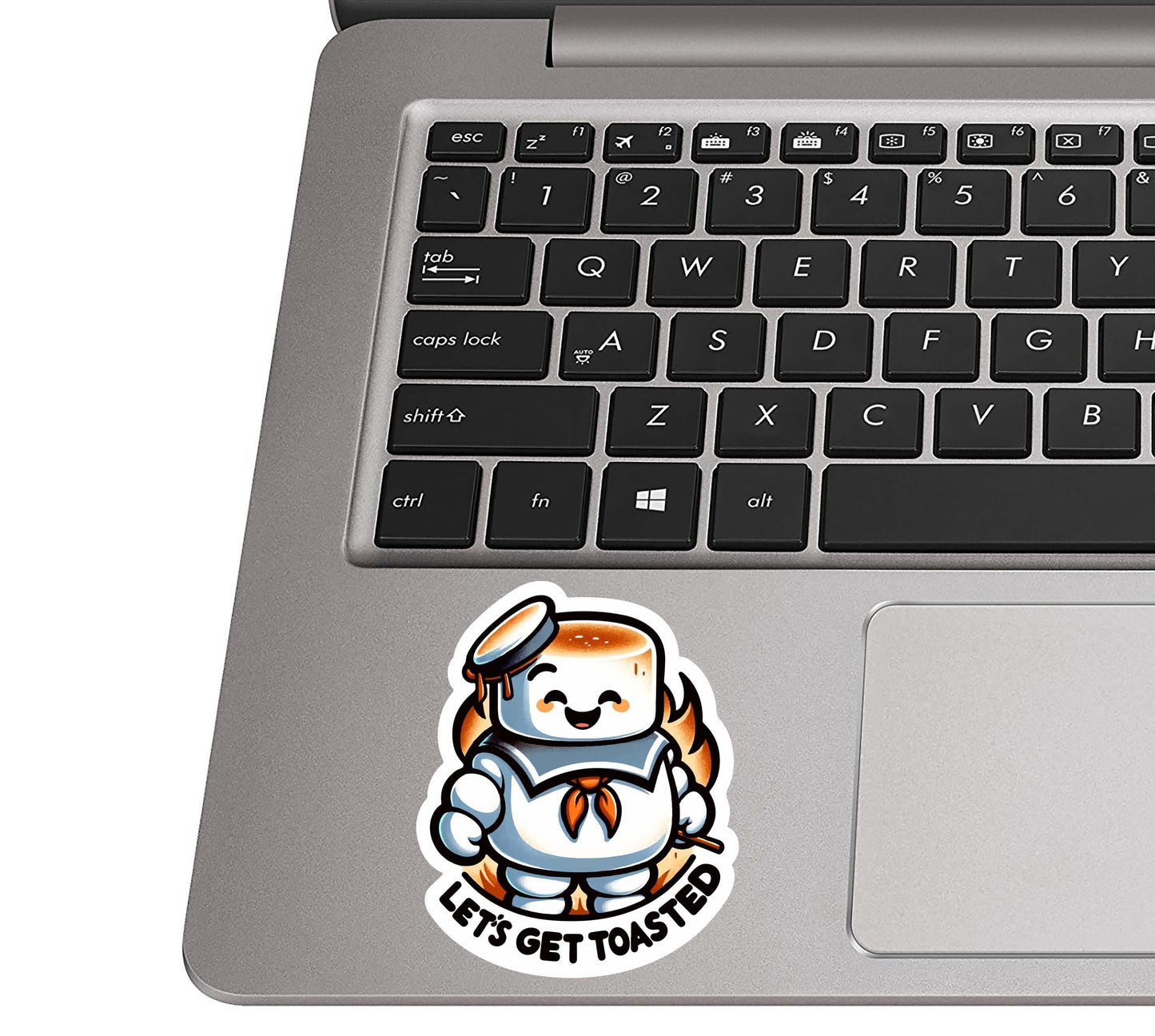 Let’s Get Toasted Marshmallow Vinyl Sticker | Funny Camping Scout Decal for Laptop, Suitcase, Water Bottle, Car | S’mores Lover Gift