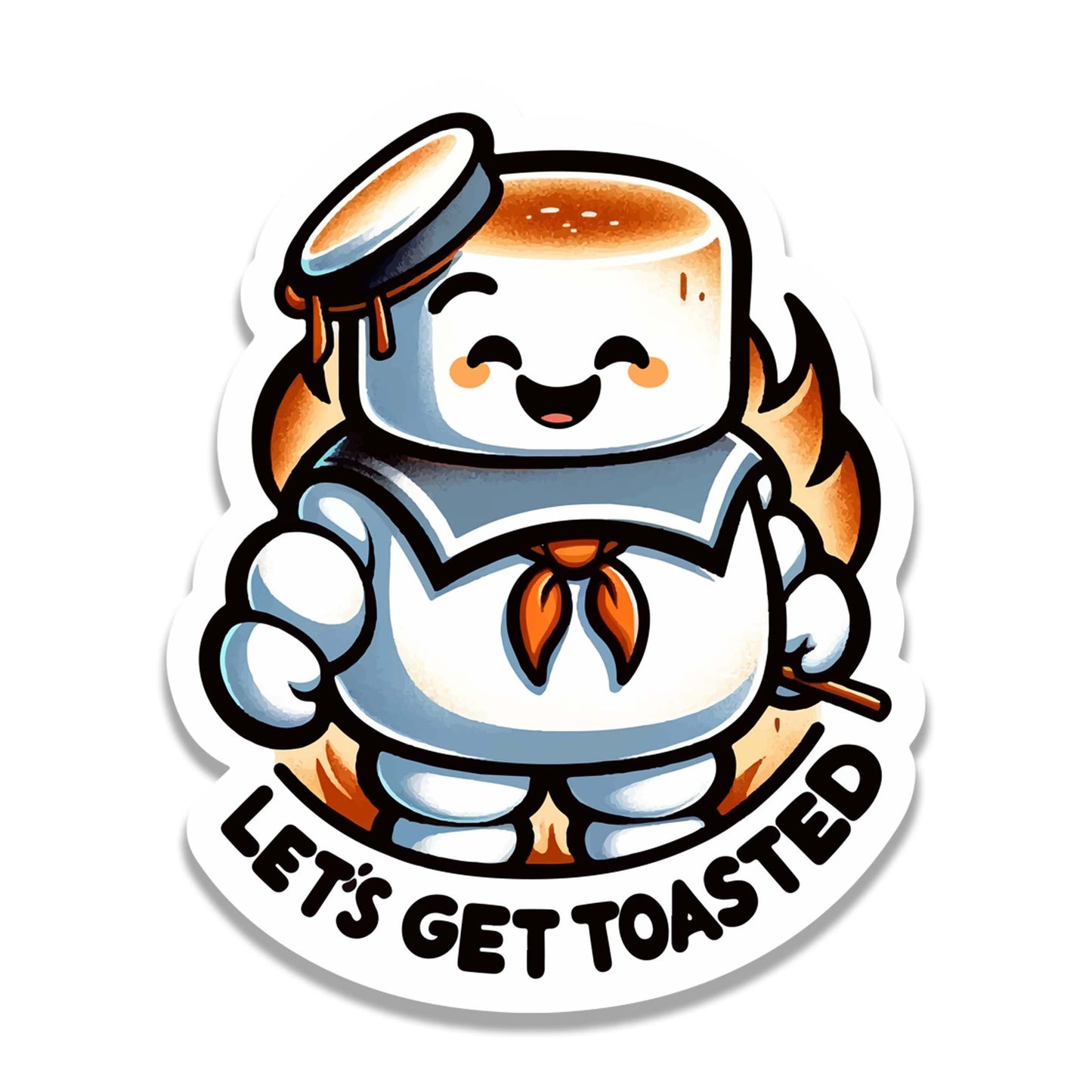 Let’s Get Toasted Marshmallow Vinyl Sticker | Funny Camping Scout Decal for Laptop, Suitcase, Water Bottle, Car | S’mores Lover Gift