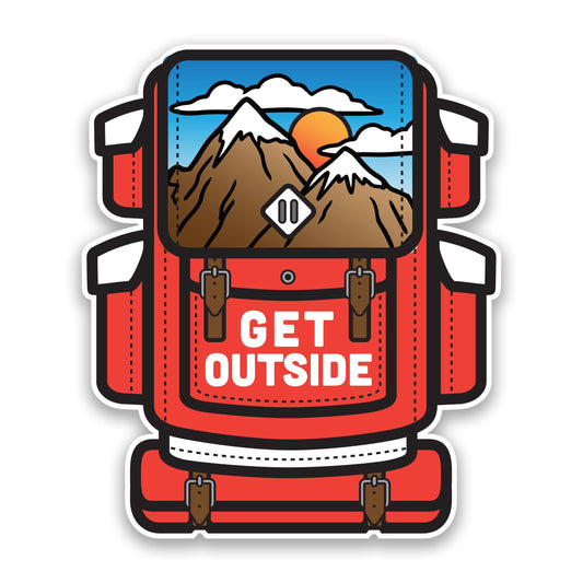Get Outside Backpack Vinyl Decal Sticker Travel Backpacking Nature Decal Colorful Car Laptop Water Bottle Tumbler Mountains Explorer