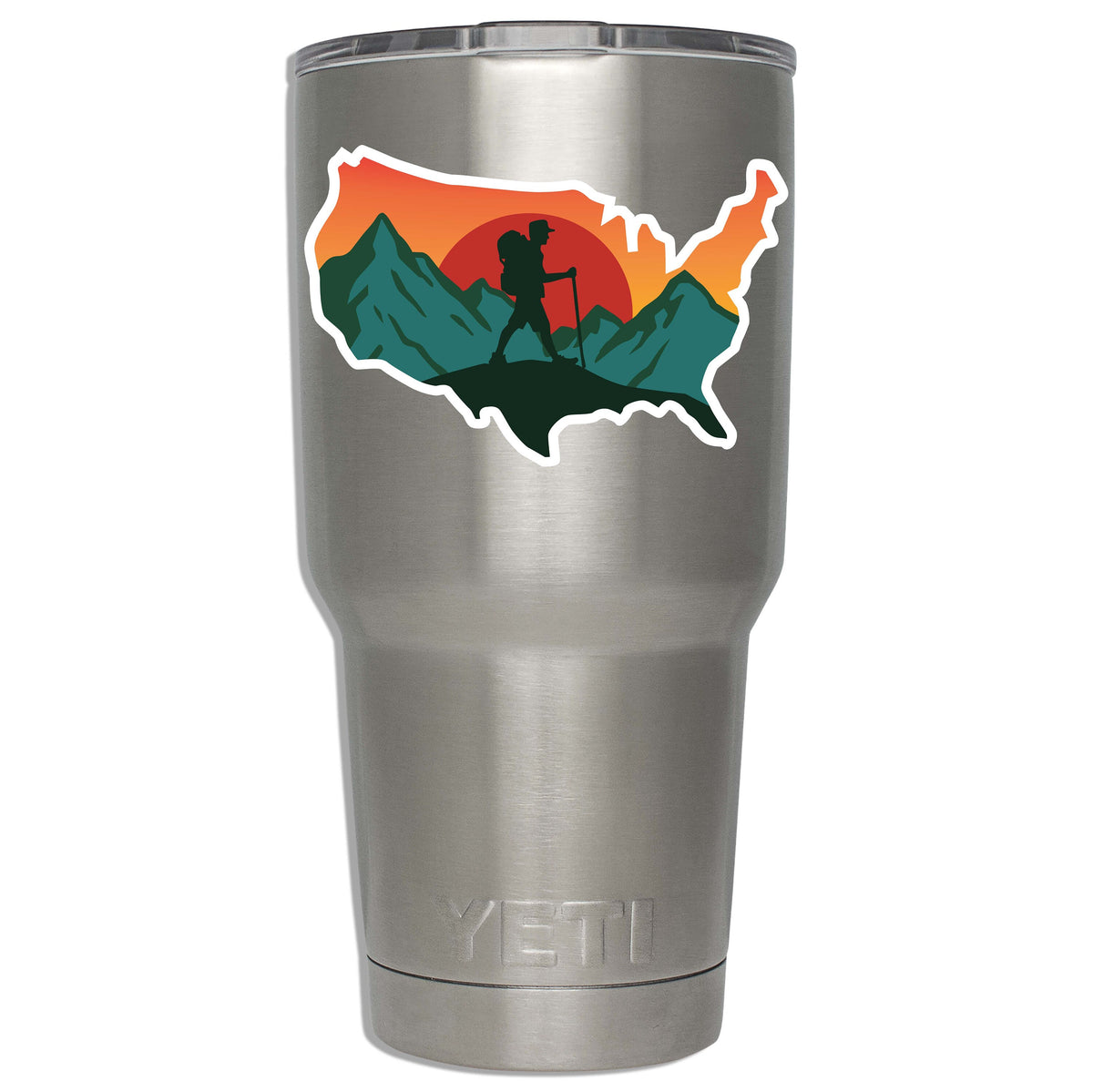 Hiking USA Vinyl Decal Sticker Travel Backpacking Nature Decal Colorful Car Laptop Water Bottle Tumbler Mountain Explorer Camp Climb Outdoor