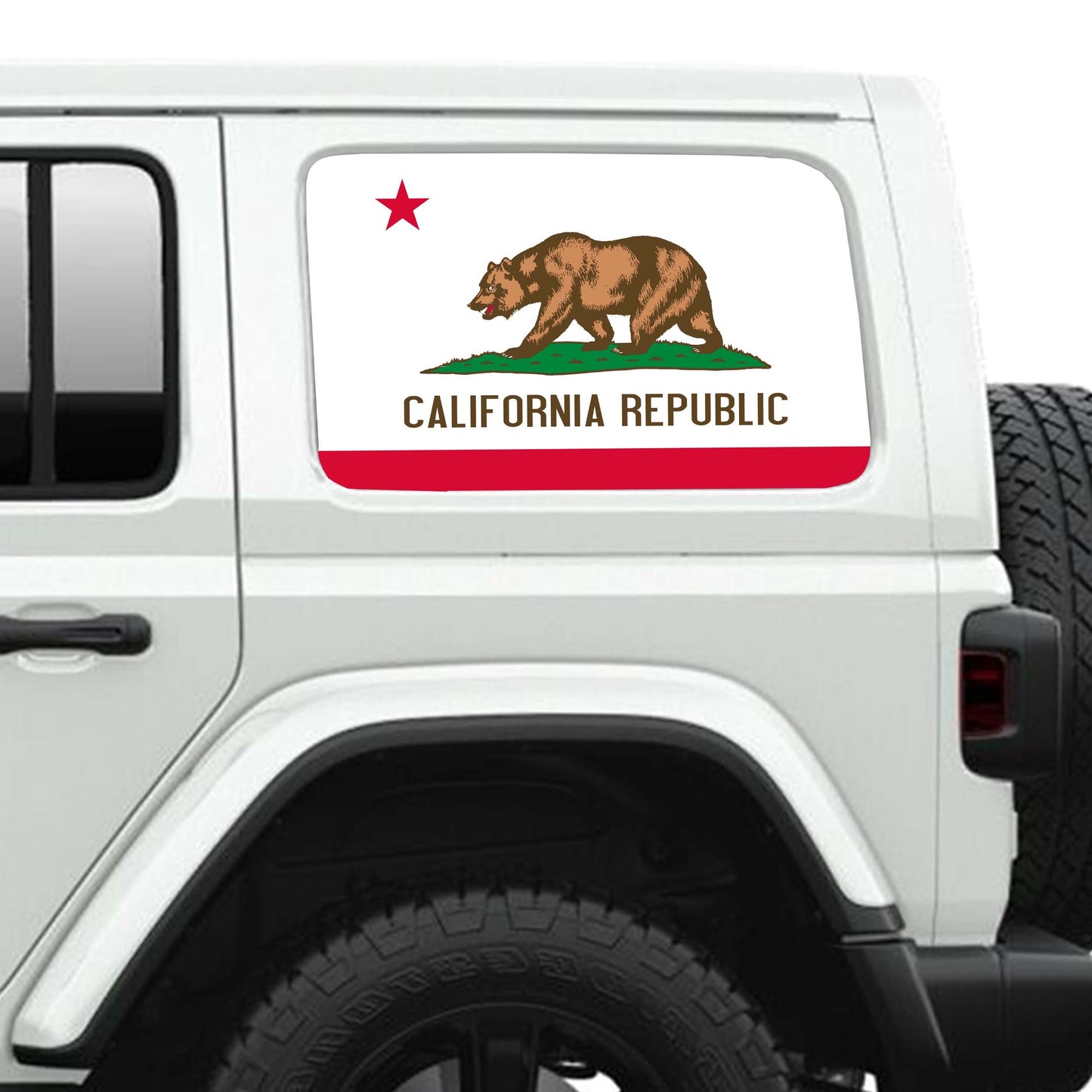 California State Flag Side Windows Printed Perforated See-Thru Vinyl Decal - Fits 2&4 Door Jeep Wranglers 2007 - Present.